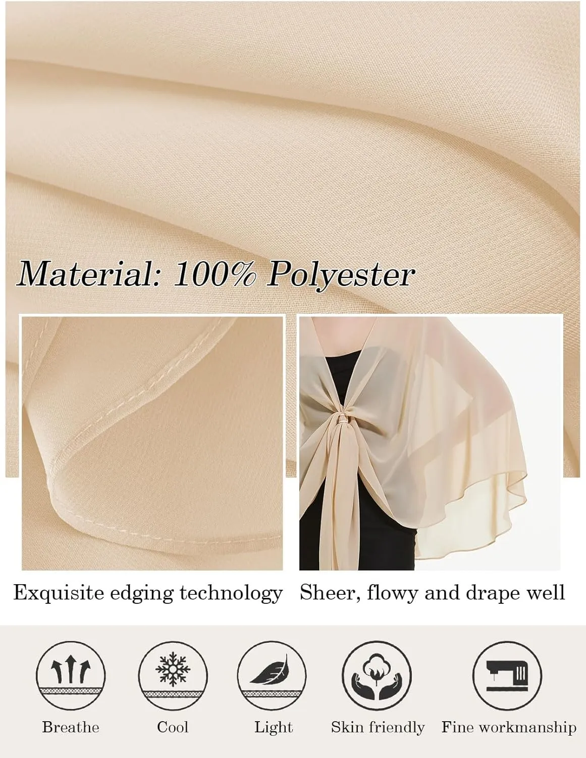 BEAUTELICATE Shawls Wraps Scarf Chiffon For Women Bridal Wedding Evening Dresses