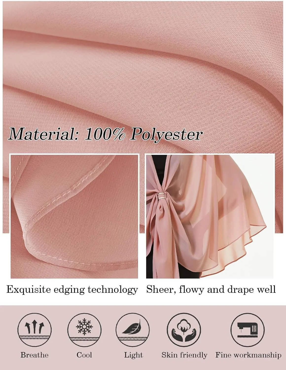 BEAUTELICATE Shawls Wraps Scarf Chiffon For Women Bridal Wedding Evening Dresses