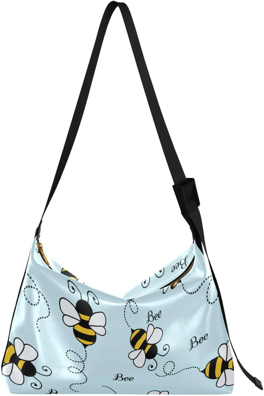 Bee Pattern Hobo Crossbody Bags for Women Leather Large Shoulder Bag Cross Body Blue Trendy Womens Tote Bags Handbag for Travel Shopping