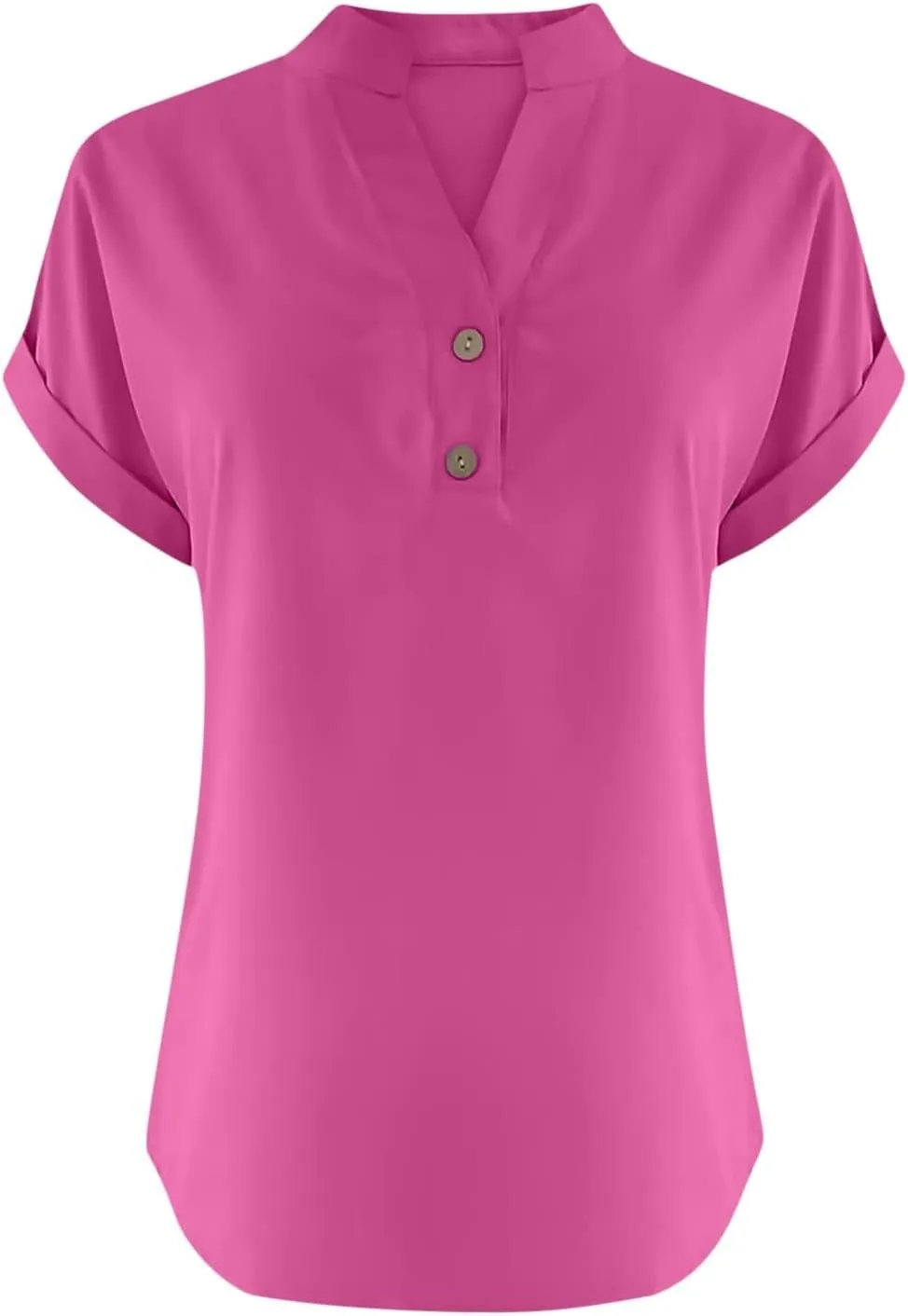 Binmer Half Button Linen Tops for Womens Oversized Short Sleeve V Neck Shirts Loose Fit Tunic Blouse Casual Summer Tee