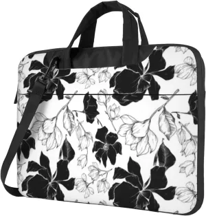 Black And White Flowers Plant Stylish 13-15.6 Inch Laptop Bag For Man And Women, Computer Messenger Bag, Trendy Shoulder Strap Design
