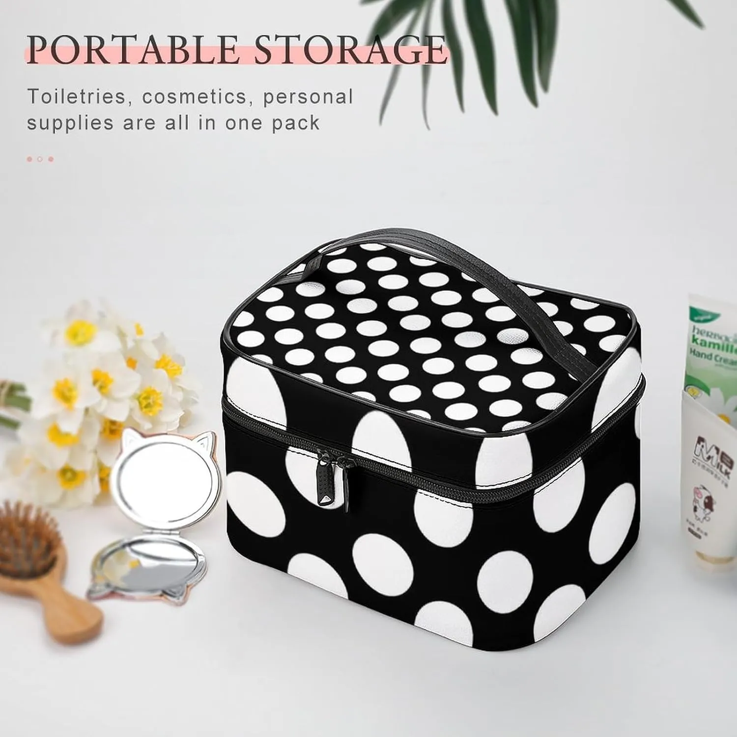 Black And White Polka Dot Large Capacity Soft And High-value Practical Makeup And Wash Bag