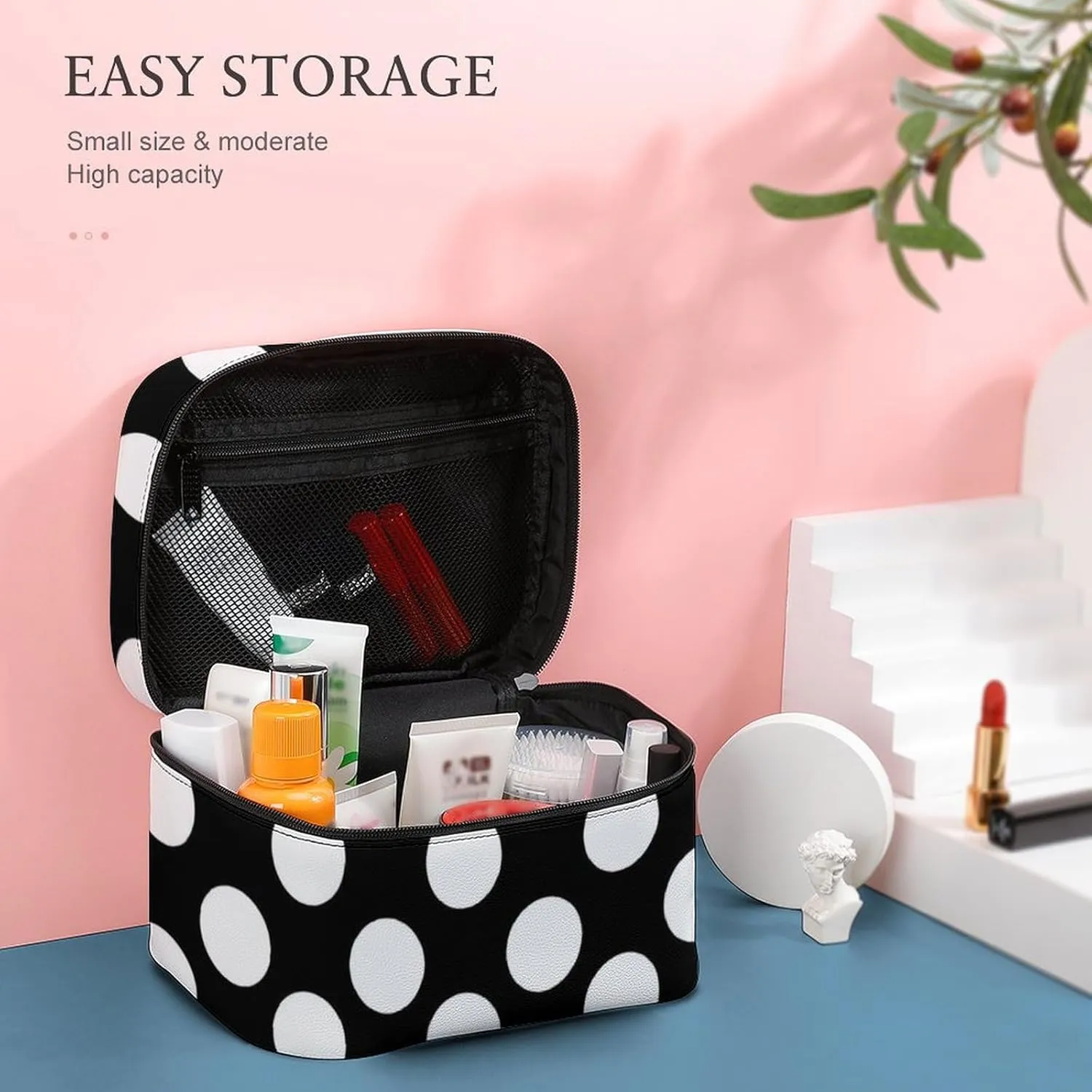 Black And White Polka Dot Large Capacity Soft And High-value Practical Makeup And Wash Bag