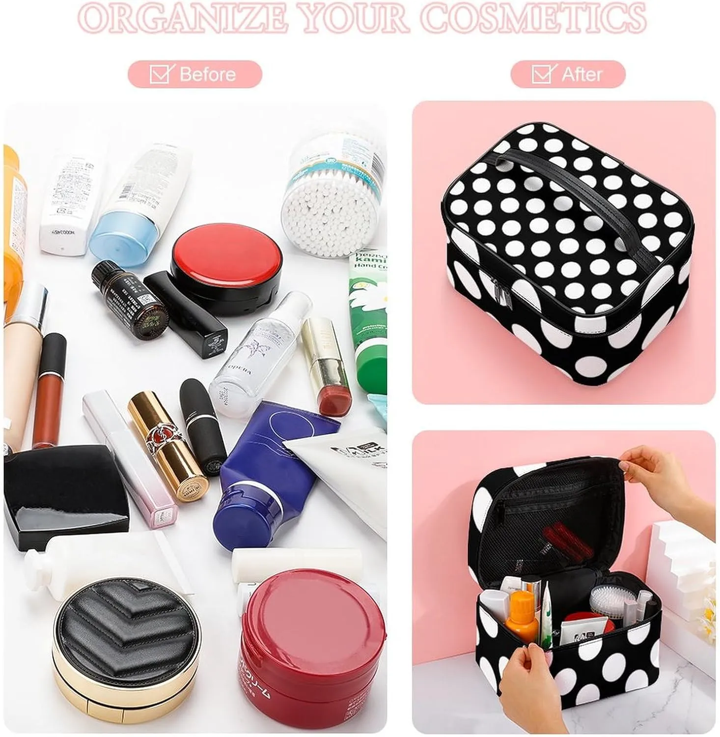 Black And White Polka Dot Large Capacity Soft And High-value Practical Makeup And Wash Bag