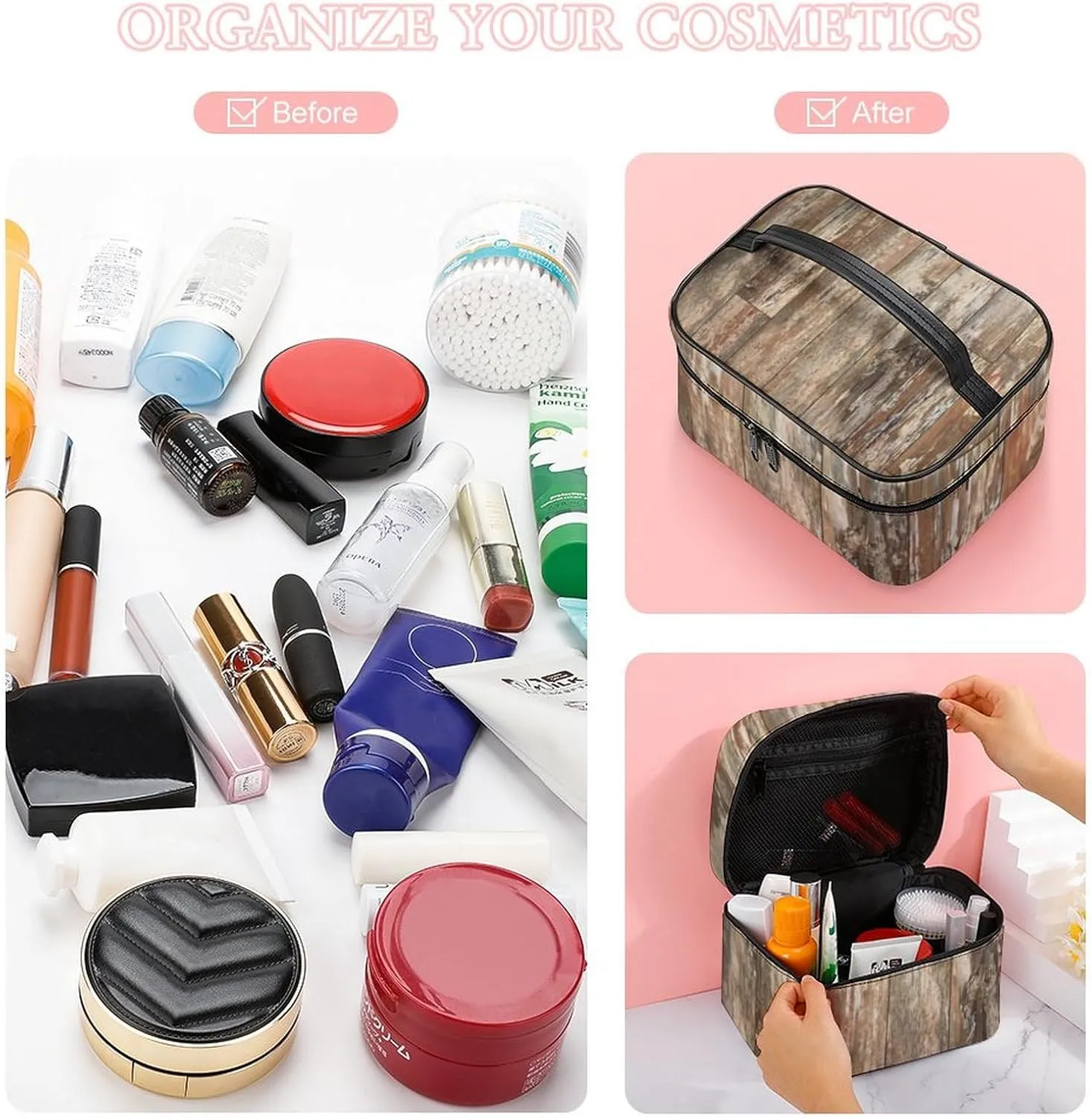 Black Bear Cabin Rustic Wood Large Capacity Soft And High-value Practical Makeup And Wash Bag