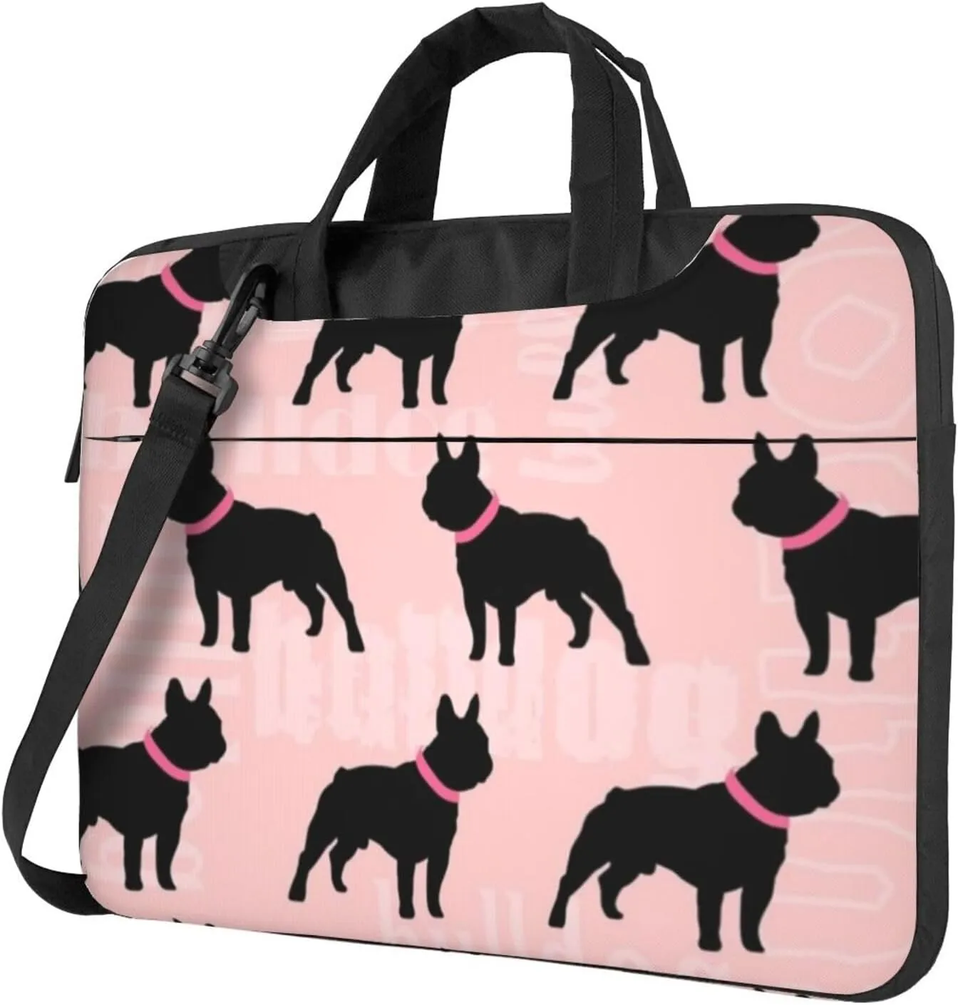Black French Bulldog Stylish 13-15.6 Inch Laptop Bag For Man And Women, Computer Messenger Bag, Trendy Shoulder Strap Design