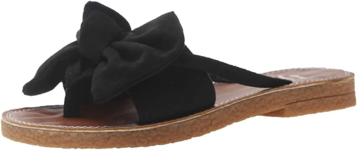 Black Sandals with Bow Fashion Slip on Flip Flops Ring Toe Strappy Summer Shoes Flat Sandal Beach Workout Footwear