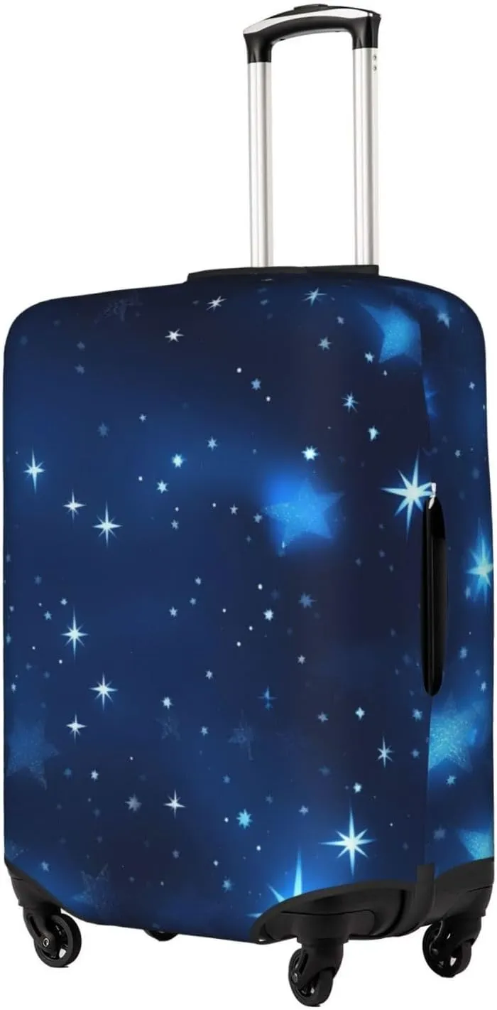 Blue Shining Stars pattern Print Practical Elastic Washable Travel Luggage Cover with Concealed Zipper for Suitcases