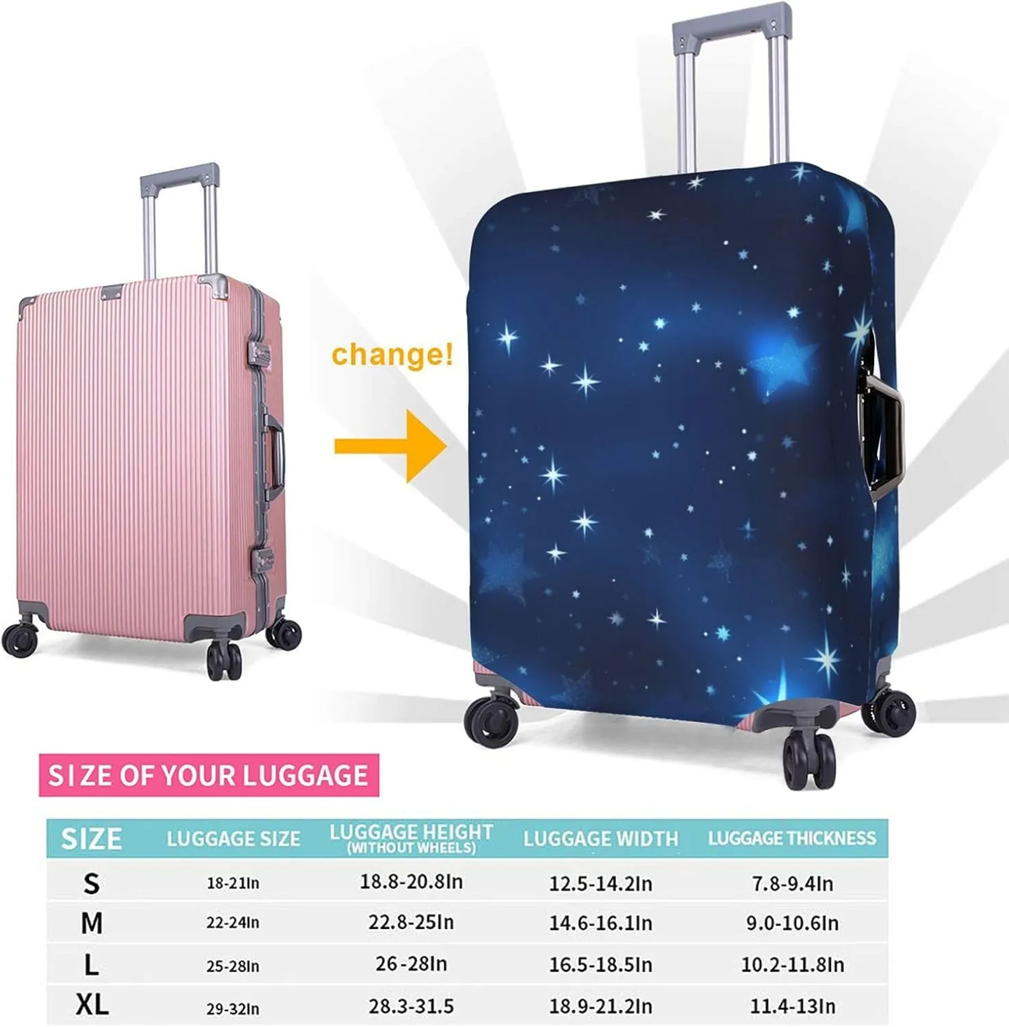 Blue Shining Stars pattern Print Practical Elastic Washable Travel Luggage Cover with Concealed Zipper for Suitcases