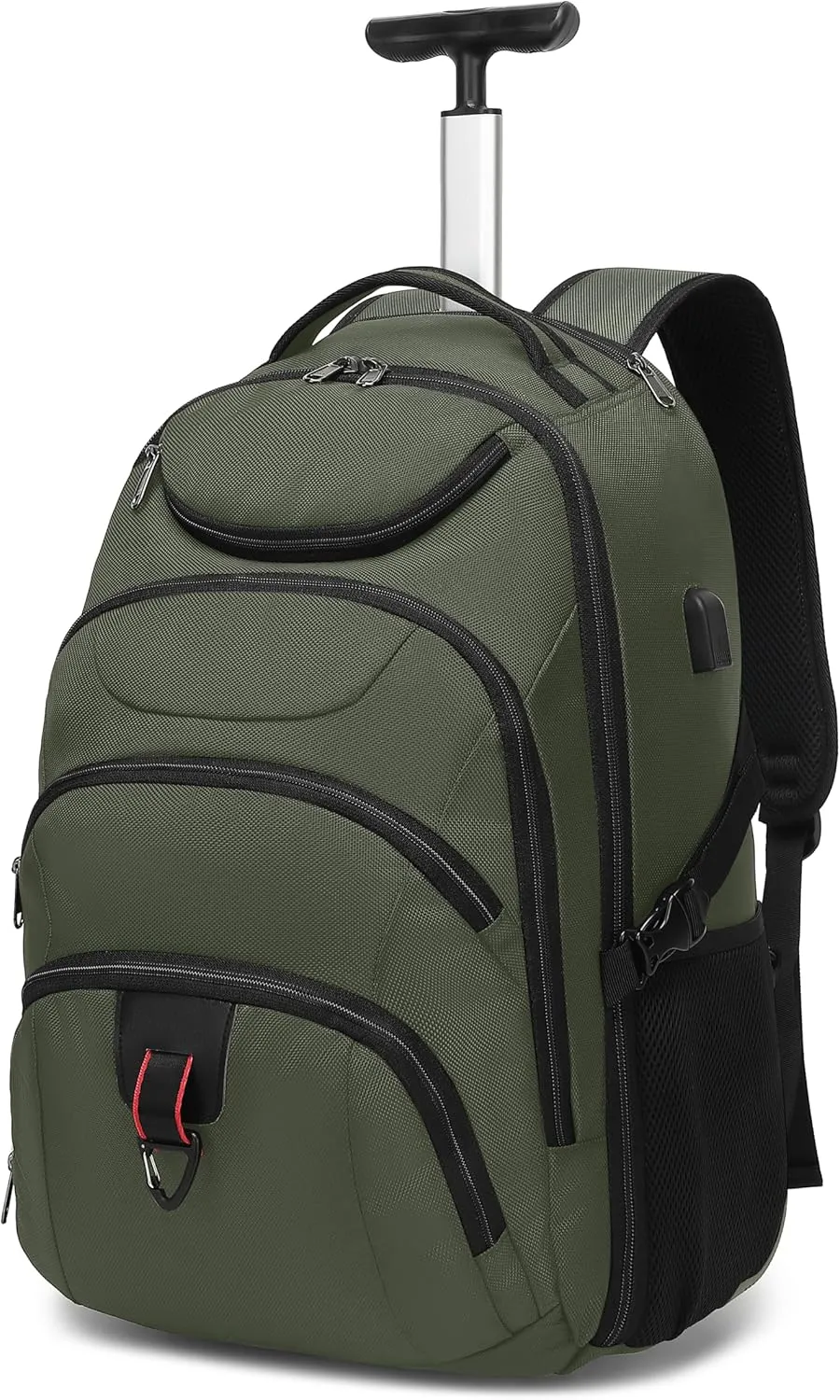 Boavan Rolling Backpack,17 inch Water Resistant Wheeled Backpack,Carry on Luggage Business Bag, Overnight College Computer bag Trolley Suitcase for Men Women Adults to TravelGreen