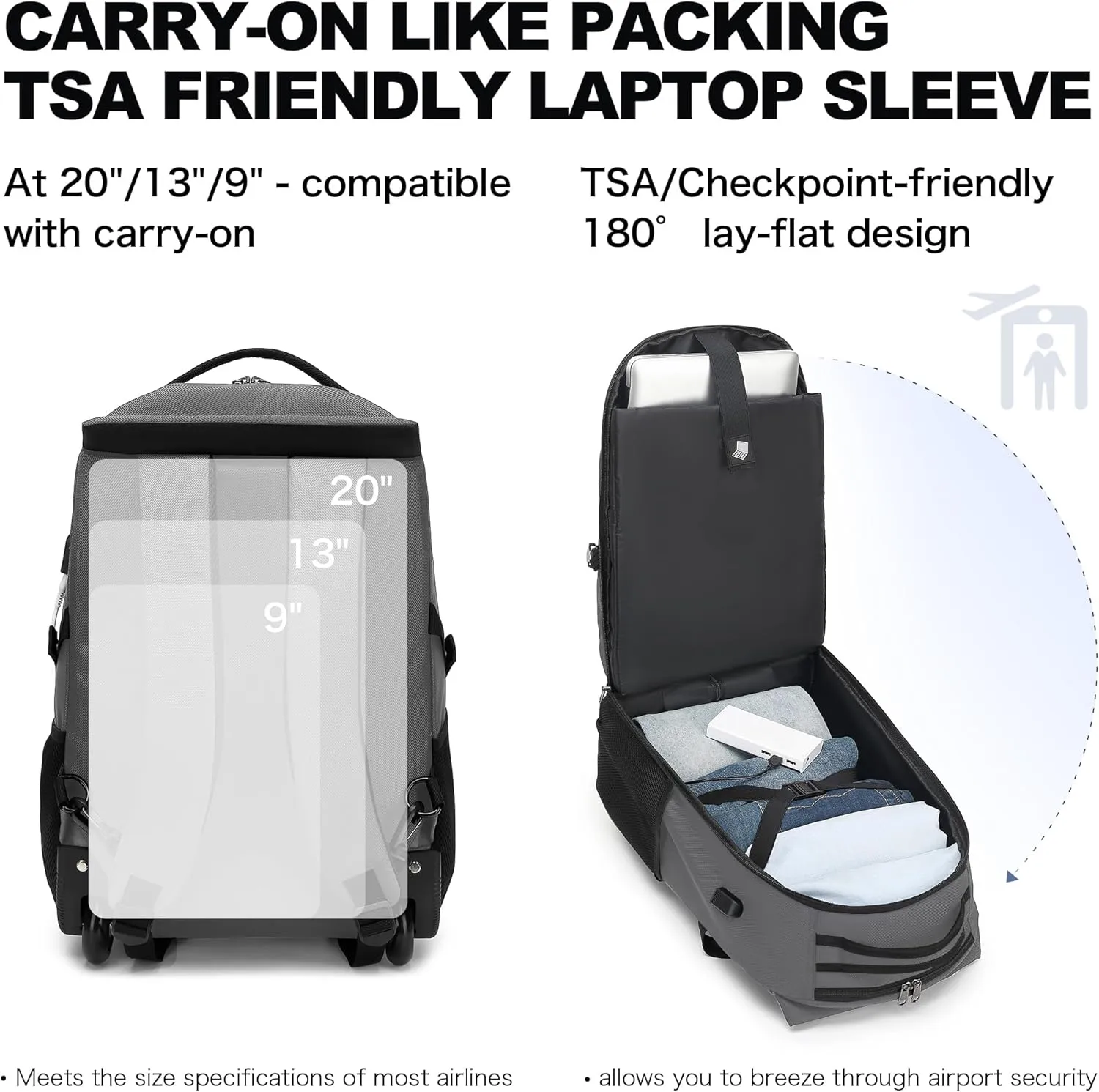 Boavan Rolling Backpack,17 inch Water Resistant Wheeled Backpack,Carry on Luggage Business Bag, Overnight College Computer bag Trolley Suitcase for Men Women Adults to TravelGrey