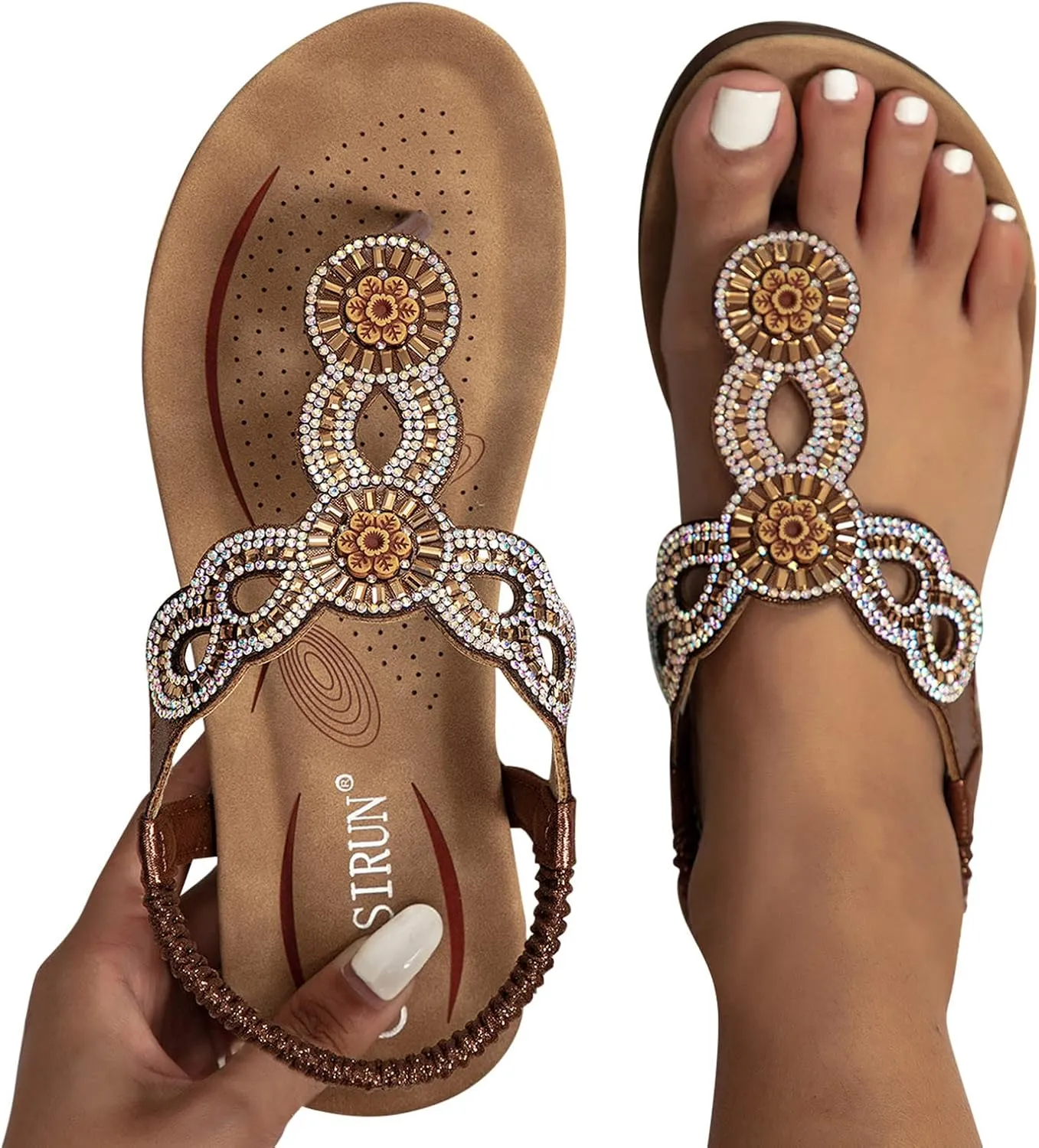 Bohemian Sandals for Women Dressy Summer 2025 Beach Sandals Comfortable Flats Orthopedic Sandals with Arch Support