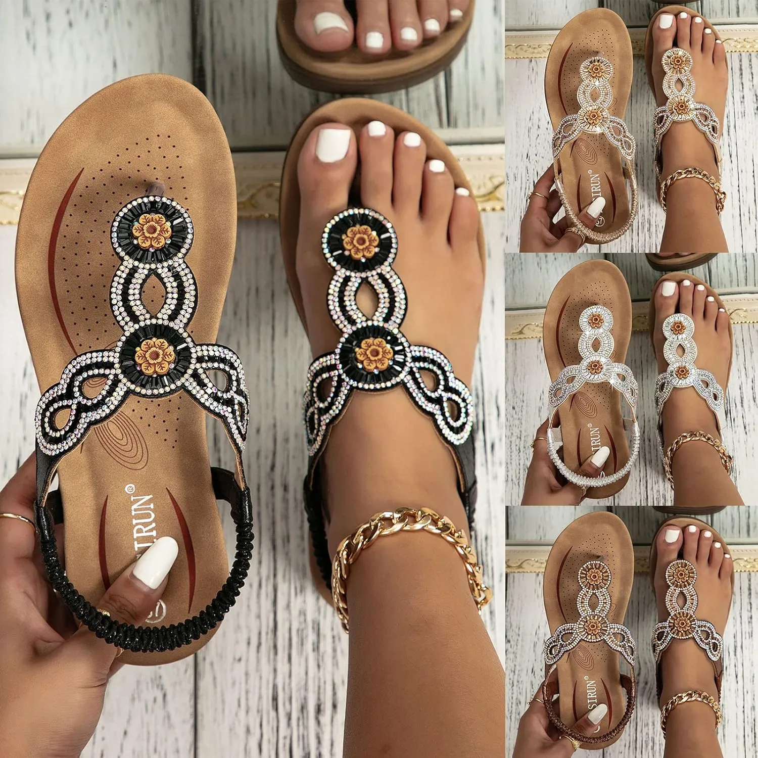 Bohemian Sandals for Women Dressy Summer 2025 Beach Sandals Comfortable Flats Orthopedic Sandals with Arch Support
