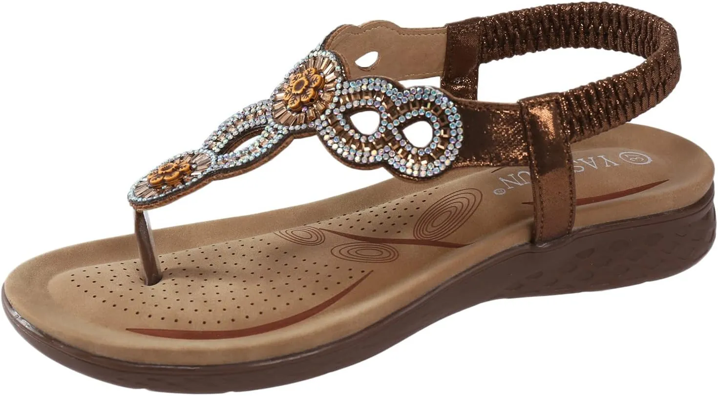 Bohemian Sandals for Women Dressy Summer 2025 Beach Sandals Comfortable Flats Orthopedic Sandals with Arch Support