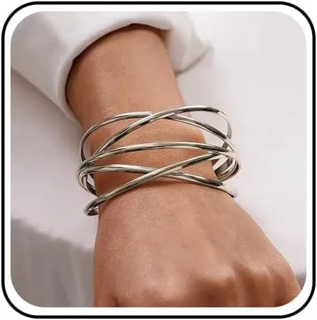 Boho Open Cuff Bangle Bracelet For Women Cross Wire Bracelet Gold Adjustable Wide Cuff Bracelet Indian Bracelet Bangles Cuff Jewelry for Women