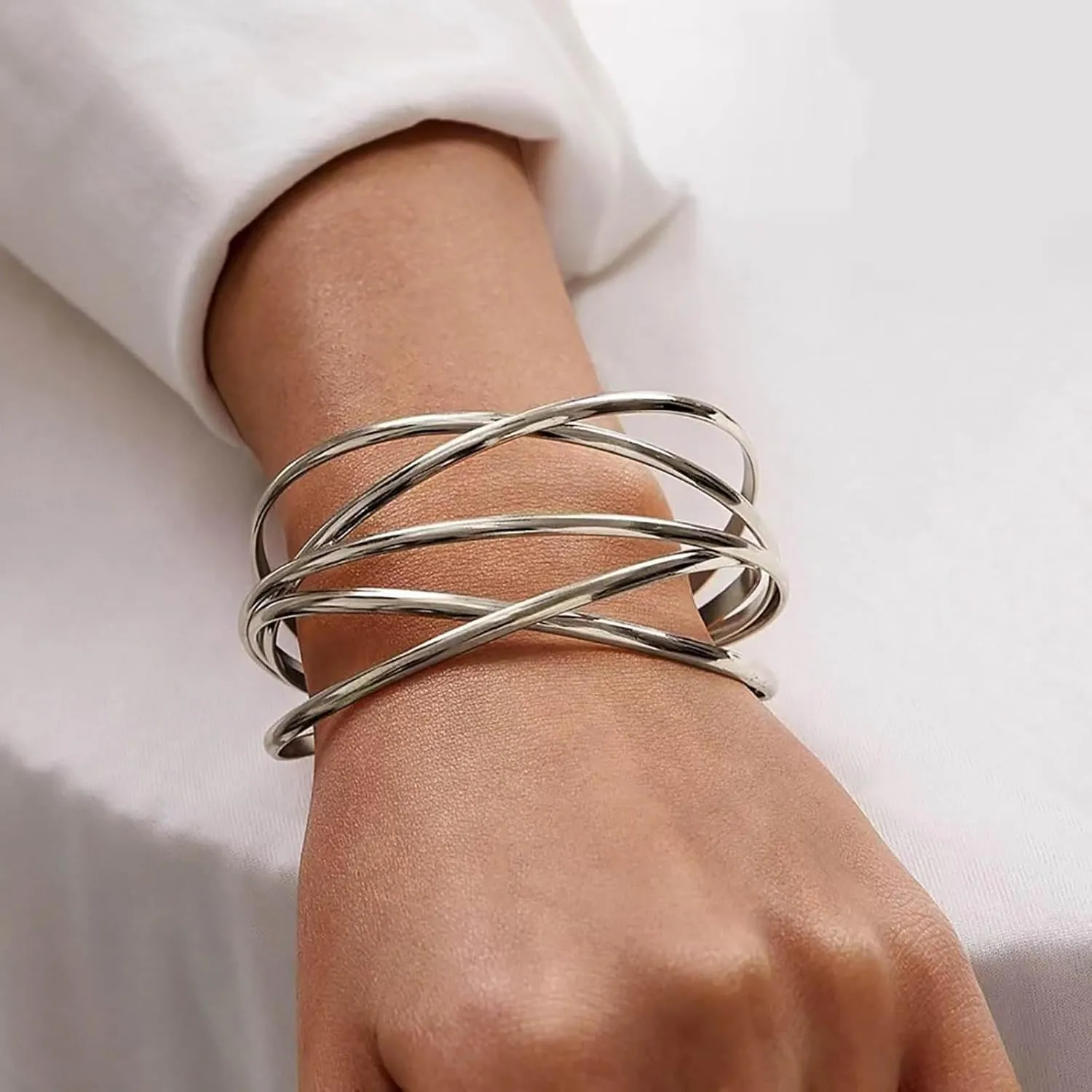 Boho Open Cuff Bangle Bracelet For Women Cross Wire Bracelet Gold Adjustable Wide Cuff Bracelet Indian Bracelet Bangles Cuff Jewelry for Women