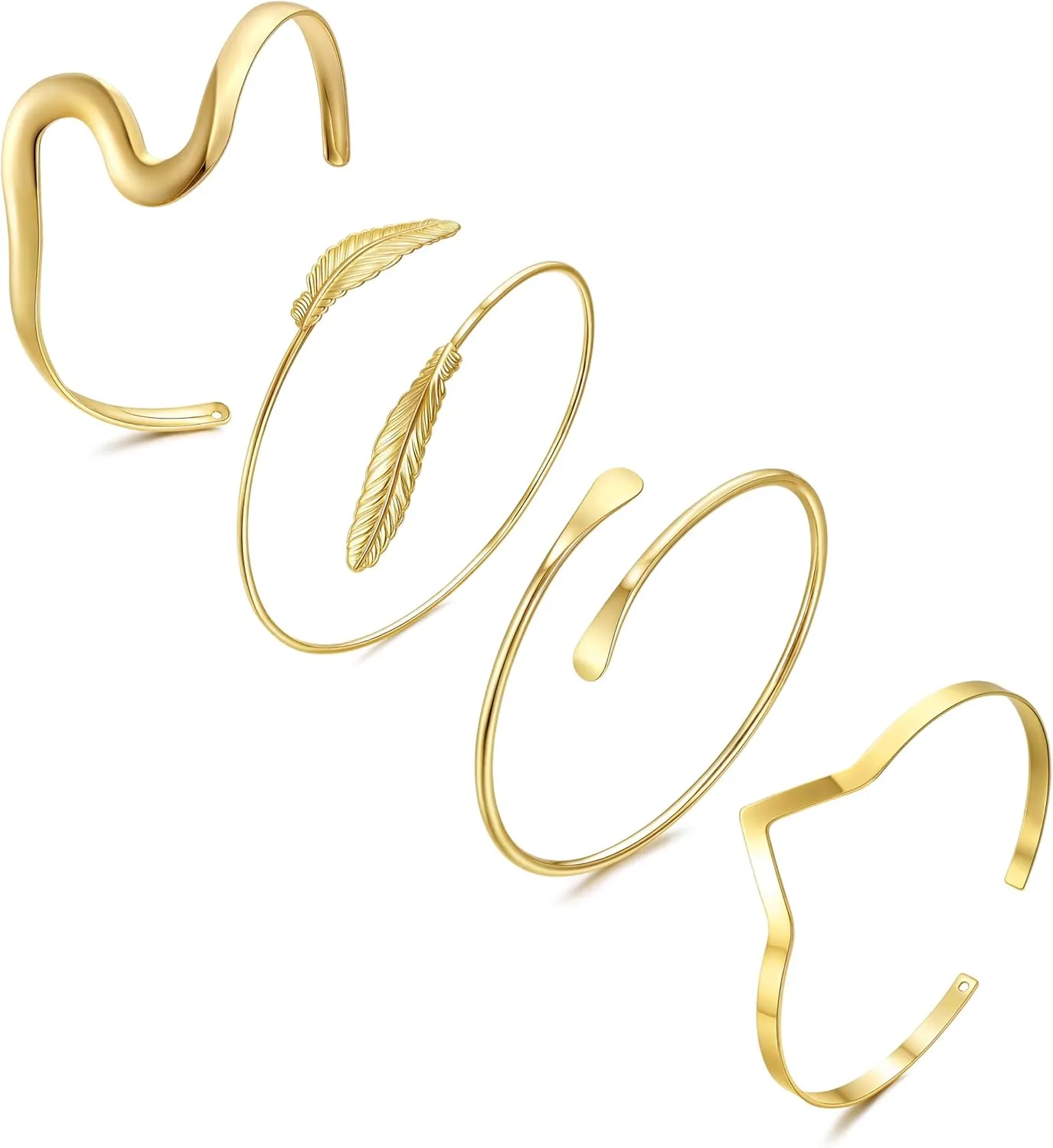 BOMAIL 4 Pieces Gold Arm Cuff for Women Minimalist Upper Arm Bangle Bracelet Adjustable Boho Coil Armlet Armband Cuff Bracelets Set