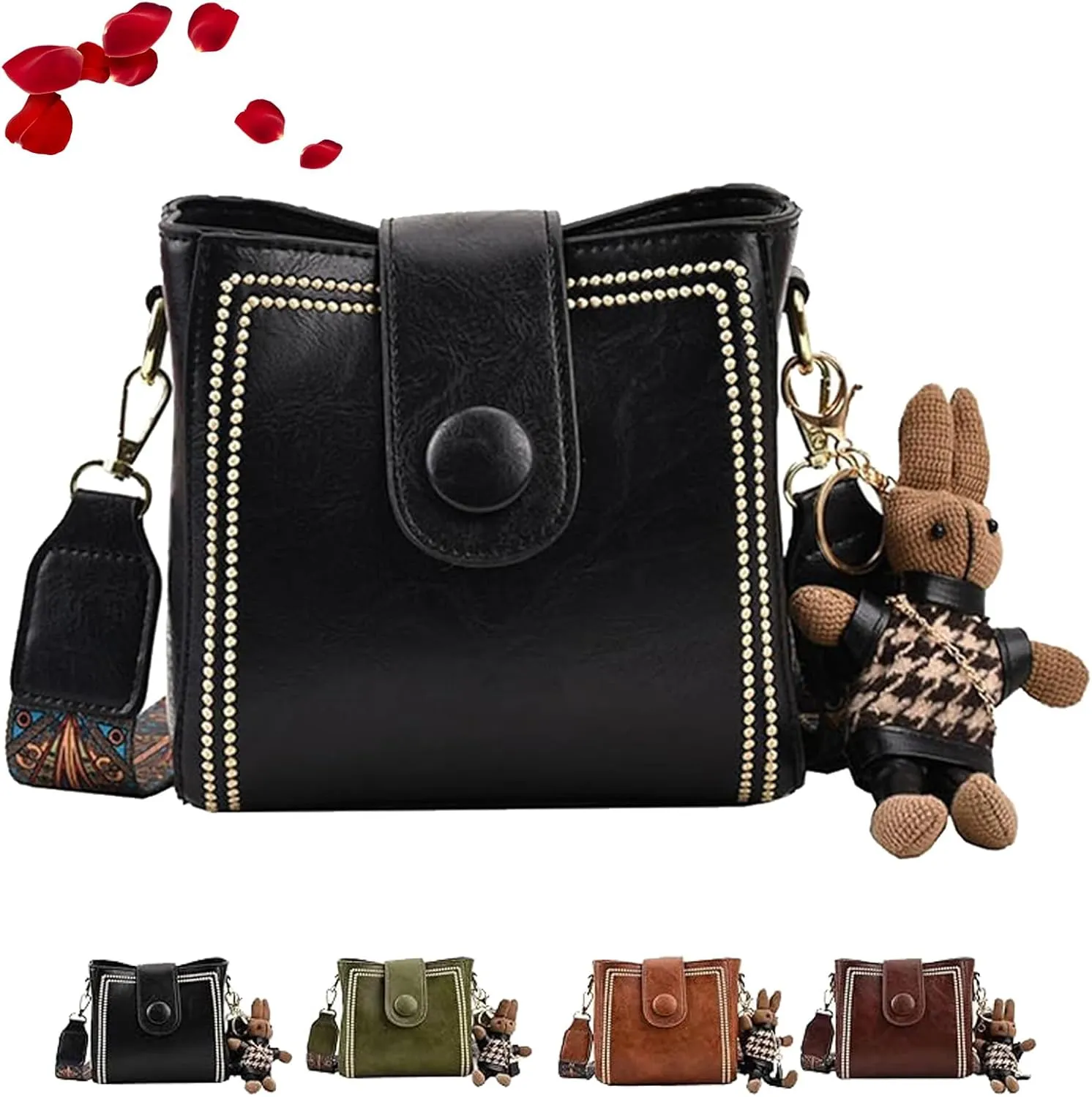 Bootara Bucket Bag, Bootara Women's Vintage Bucket Bag, Fashion Shoulder Crossbody Bags with Cute Bunny Charm