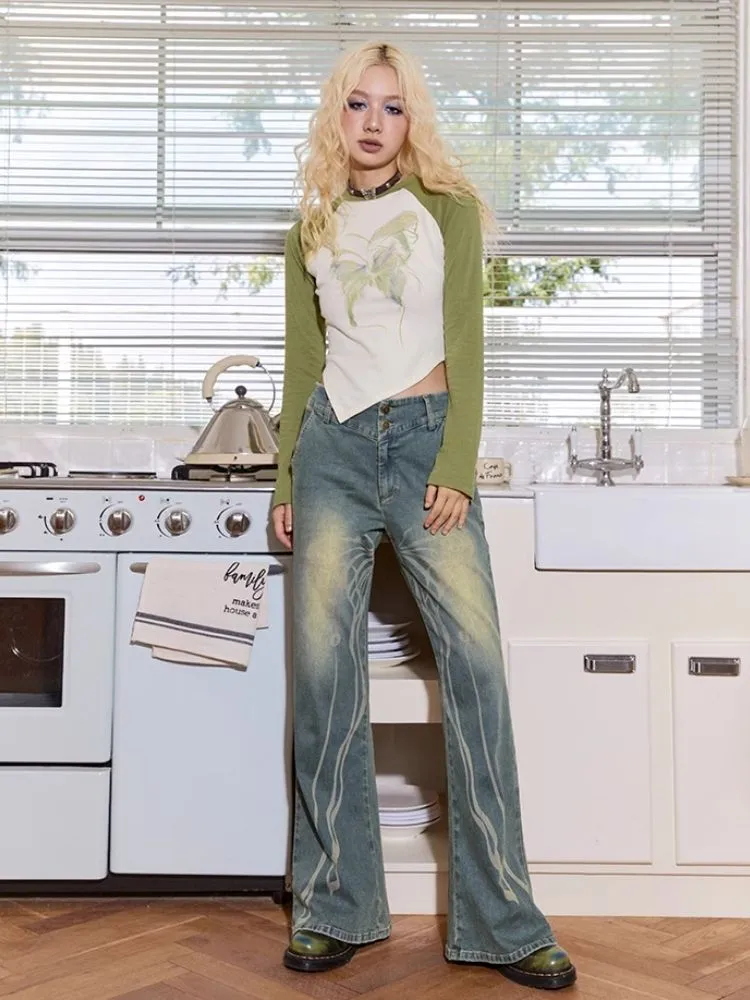Bootcut butterfly jeans【s0000004576】