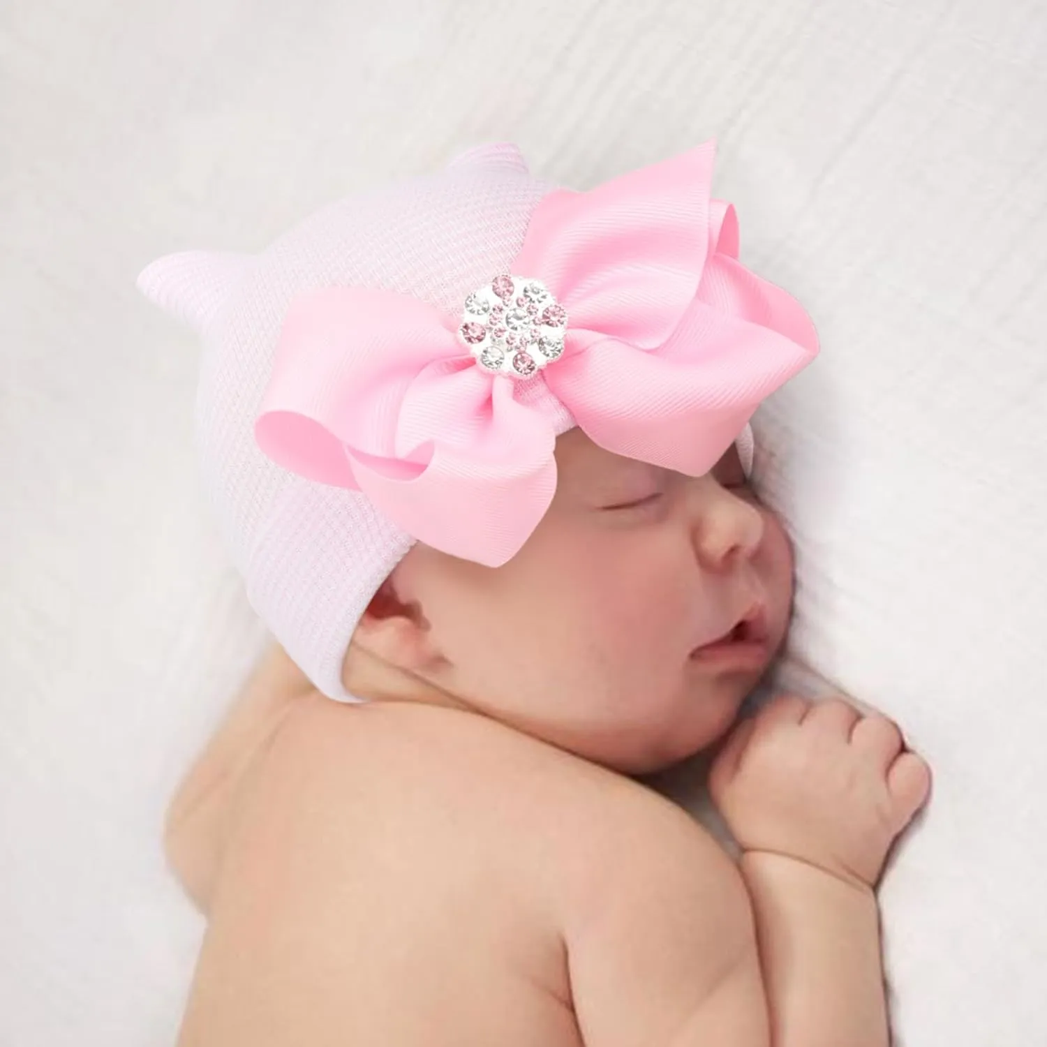 BQUBO Newborn Baby Caps Mittens for Baby Girls Baby Hats Scratch Mitten Gloves Set Soft Hospital Hat Infant Hats with Bow