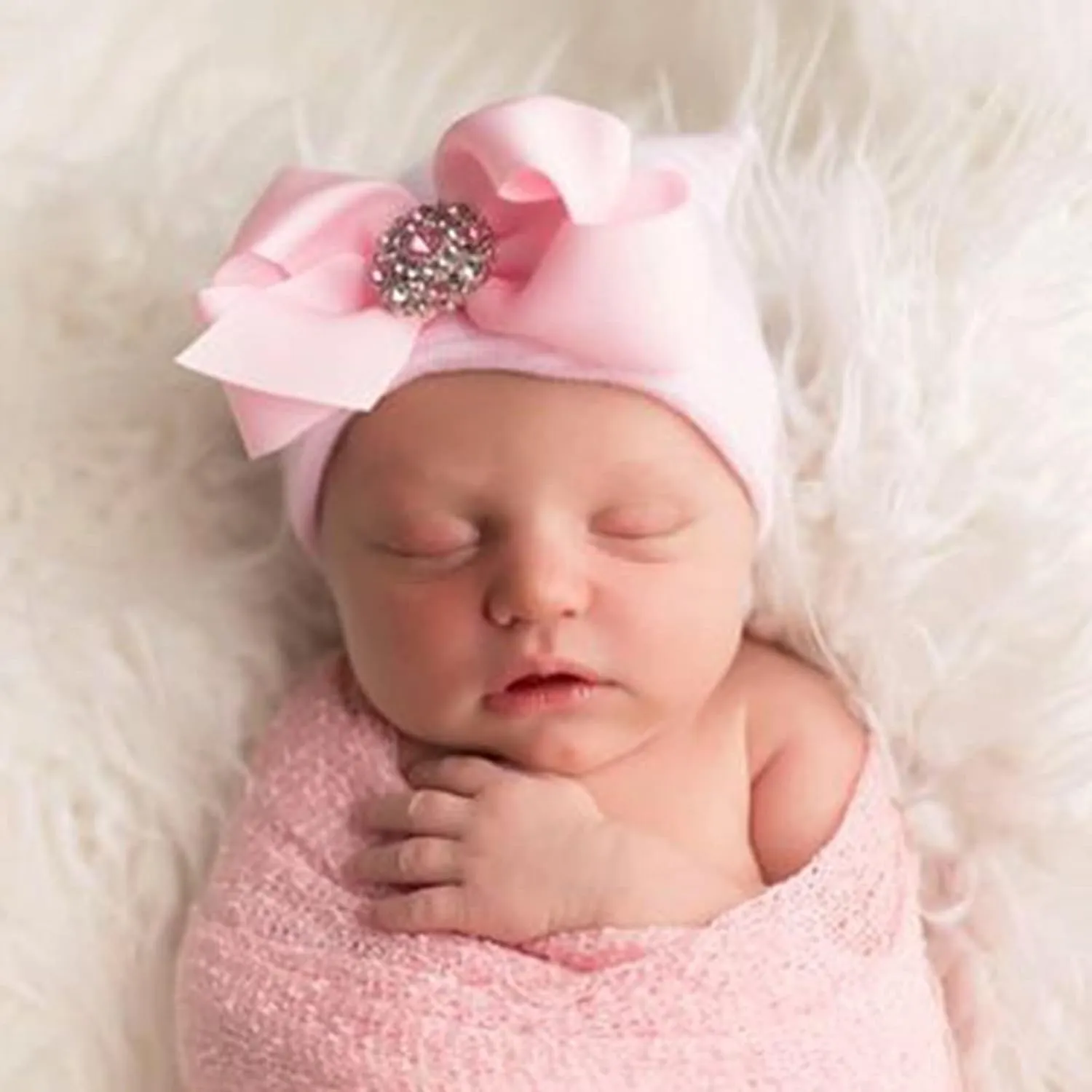 BQUBO Newborn Baby Caps Mittens for Baby Girls Baby Hats Scratch Mitten Gloves Set Soft Hospital Hat Infant Hats with Bow