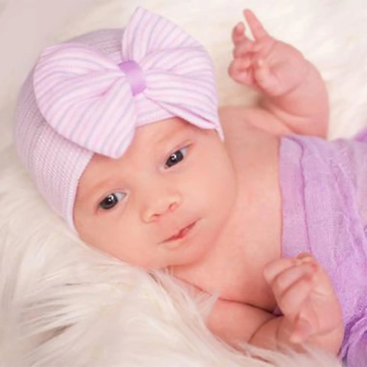 BQUBO Newborn Baby Caps Mittens for Baby Girls Baby Hats Scratch Mitten Gloves Set Soft Hospital Hat Infant Hats with Bow