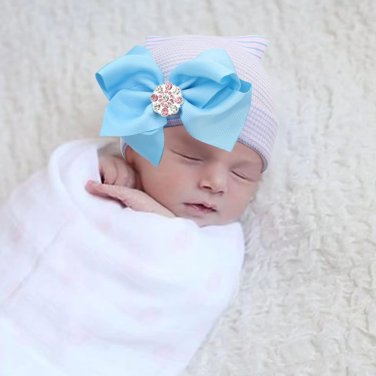 BQUBO Newborn Baby Caps Mittens for Baby Girls Baby Hats Scratch Mitten Gloves Set Soft Hospital Hat Infant Hats with Bow