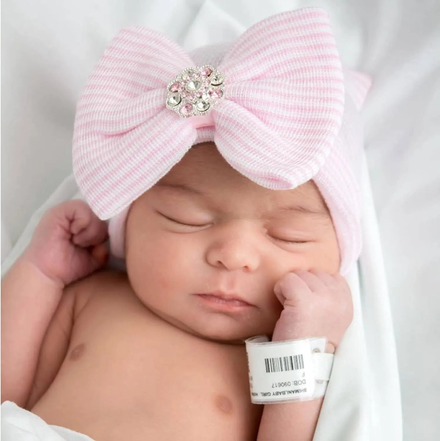 BQUBO Newborn Baby Caps Mittens for Baby Girls Baby Hats Scratch Mitten Gloves Set Soft Hospital Hat Infant Hats with Bow