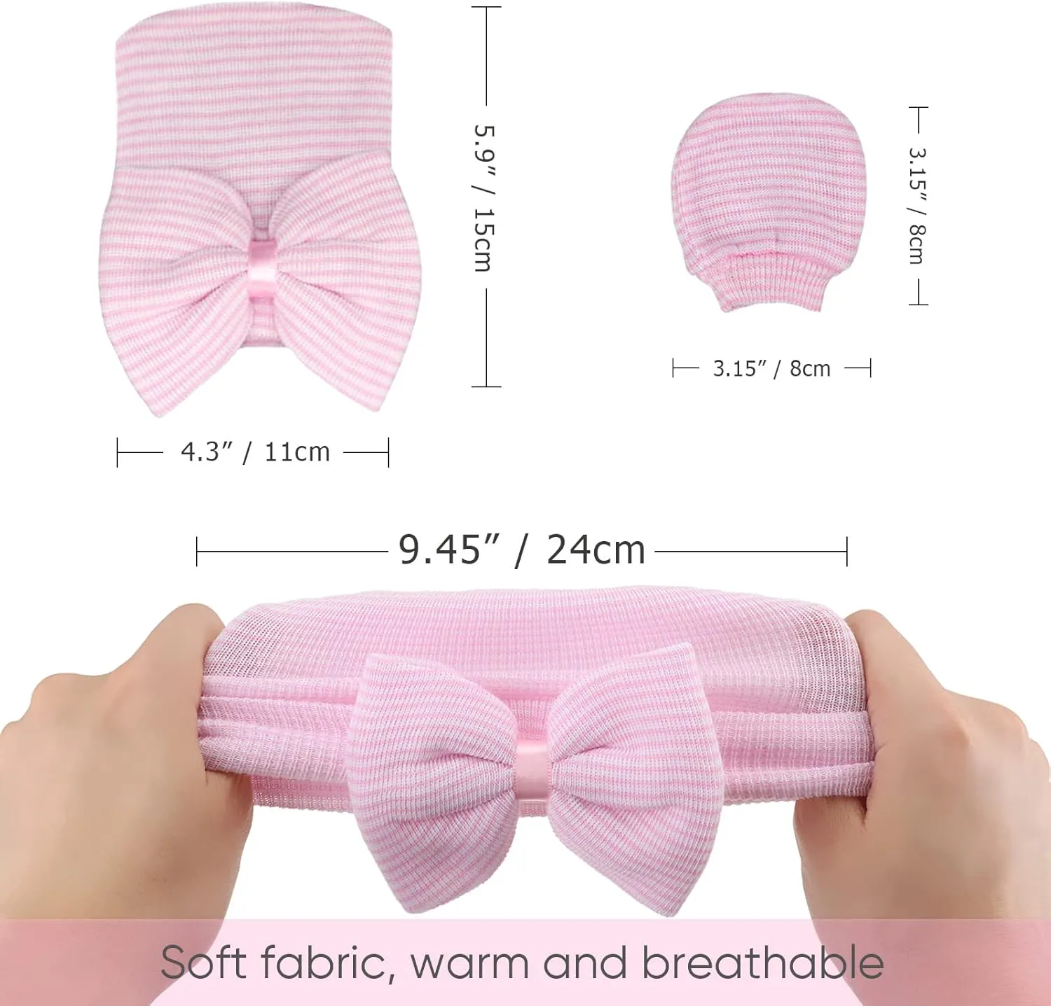 BQUBO Newborn Baby Caps Mittens for Baby Girls Baby Hats Scratch Mitten Gloves Set Soft Hospital Hat Infant Hats with Bow