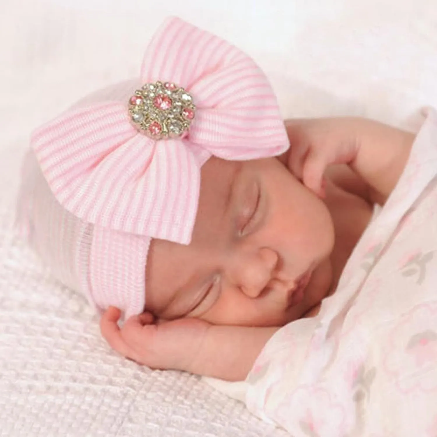 BQUBO Newborn Baby Caps Mittens for Baby Girls Baby Hats Scratch Mitten Gloves Set Soft Hospital Hat Infant Hats with Bow