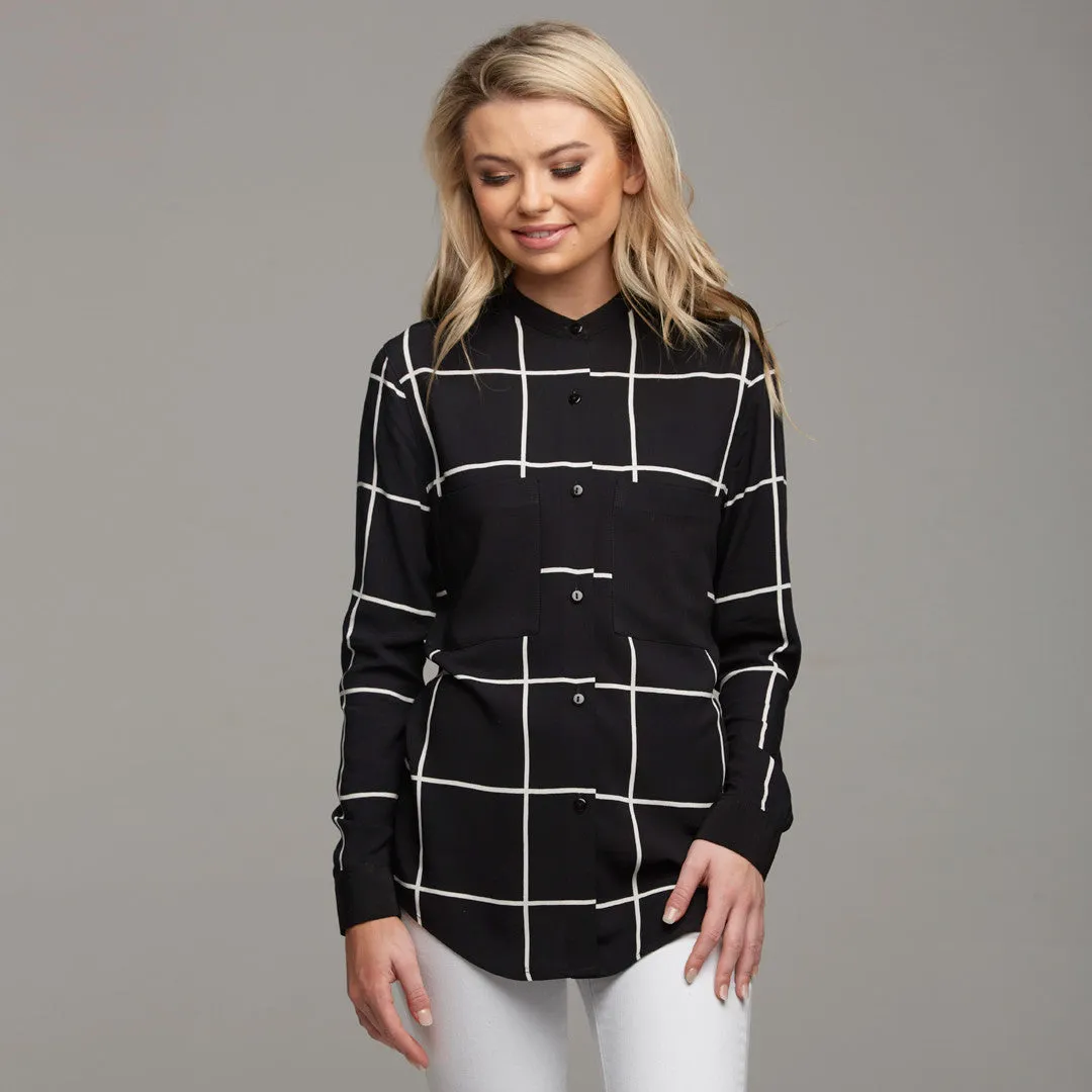 BROOKE GRID COLLAR STAND SHIRT - CT031