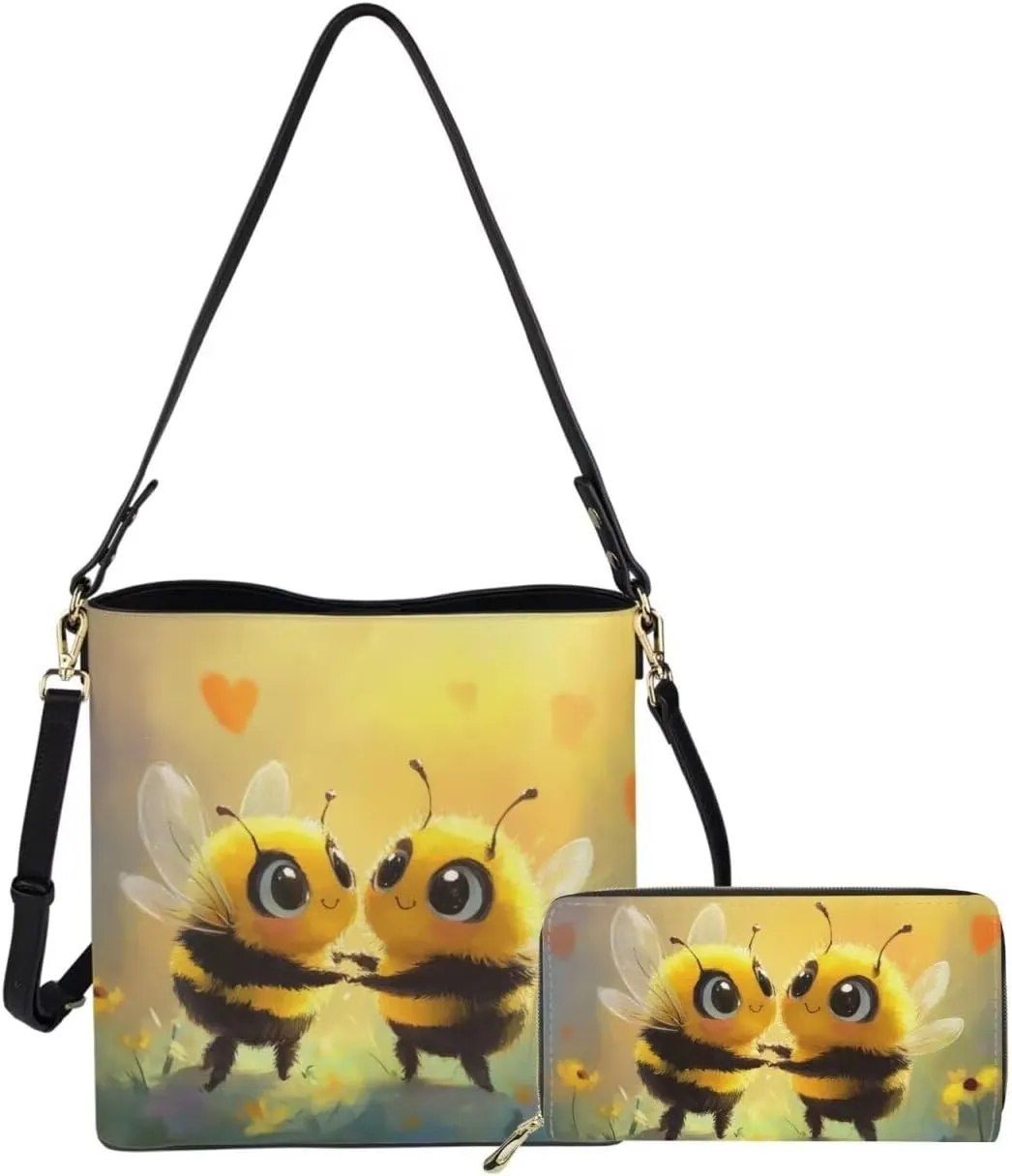 Bucket Bags for Women Long Wallet 2 Pcs Valentine's Day Shoulder Bag Set