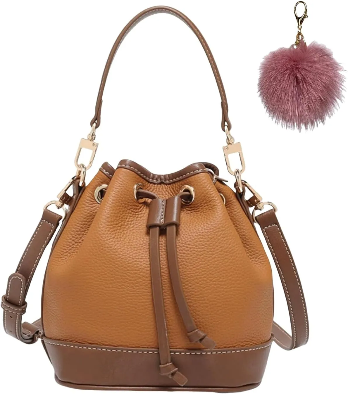 Bucket Shoulder Bag for Women,PU Leather Tote Bag Purse, Trendy Mini Drawstring Crossbody with Adjustable Straps