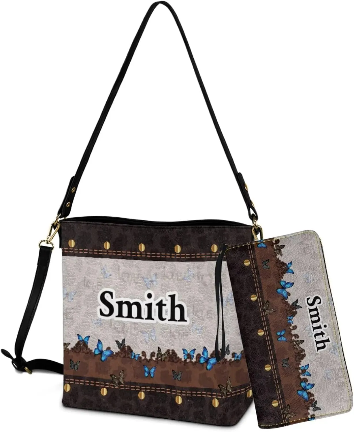 Bucket Tote Bag with Wallet Set for Women, Crossbody Leather Bucket Bags Wallet Set with Removable Strap