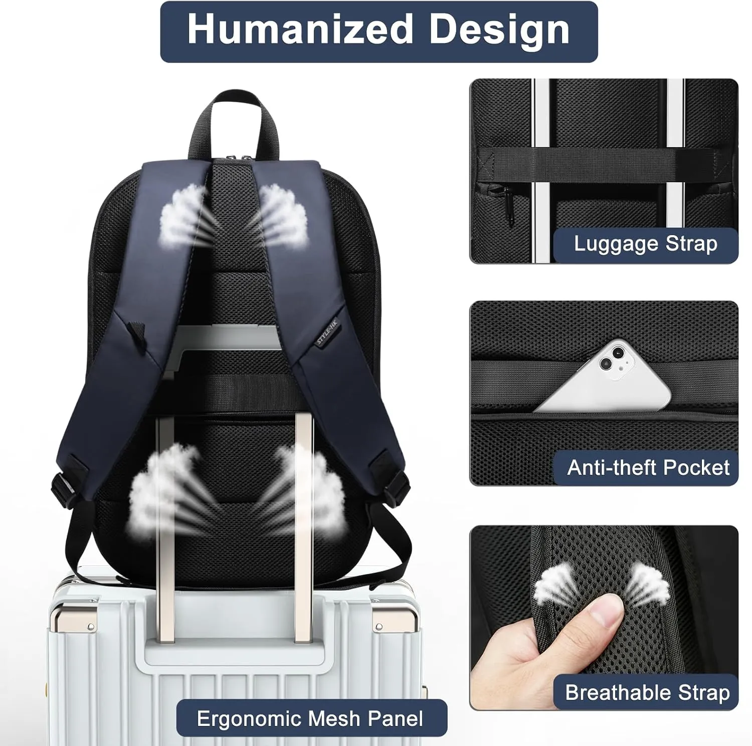Business Backpack 17 Inch Slim Expandable Waterproof Travel Laptop Backpacks with USB Charger Port Anti-Theft Lightweight Large Work Computer Bag College Laptop Backpacks Gifts for Men Women,Dark Blue