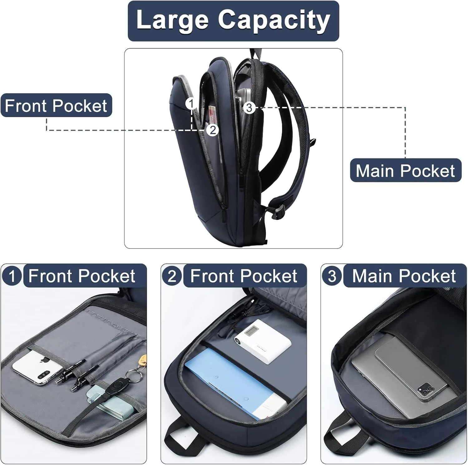 Business Backpack 17 Inch Slim Expandable Waterproof Travel Laptop Backpacks with USB Charger Port Anti-Theft Lightweight Large Work Computer Bag College Laptop Backpacks Gifts for Men Women,Dark Blue
