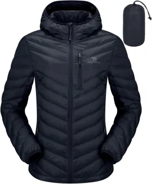 CAMEL CROWN Women's Down Jackets Lightweight Puffer Jackets Packable Quilted Winter Coat Hooded Outerwear With Chest Pocket