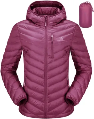CAMEL CROWN Women's Down Jackets Lightweight Puffer Jackets Packable Quilted Winter Coat Hooded Outerwear With Chest Pocket