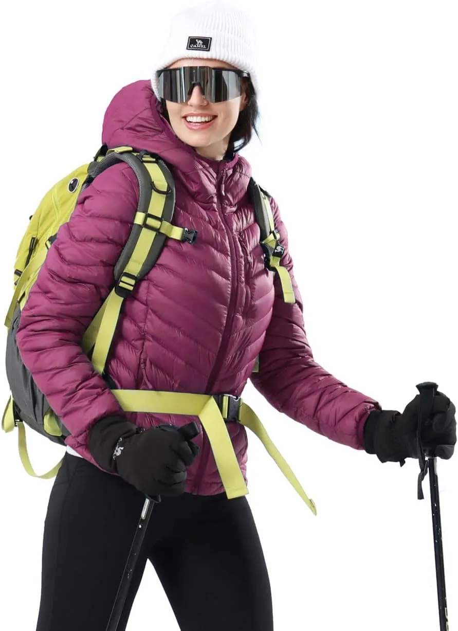 CAMEL CROWN Women's Down Jackets Lightweight Puffer Jackets Packable Quilted Winter Coat Hooded Outerwear With Chest Pocket