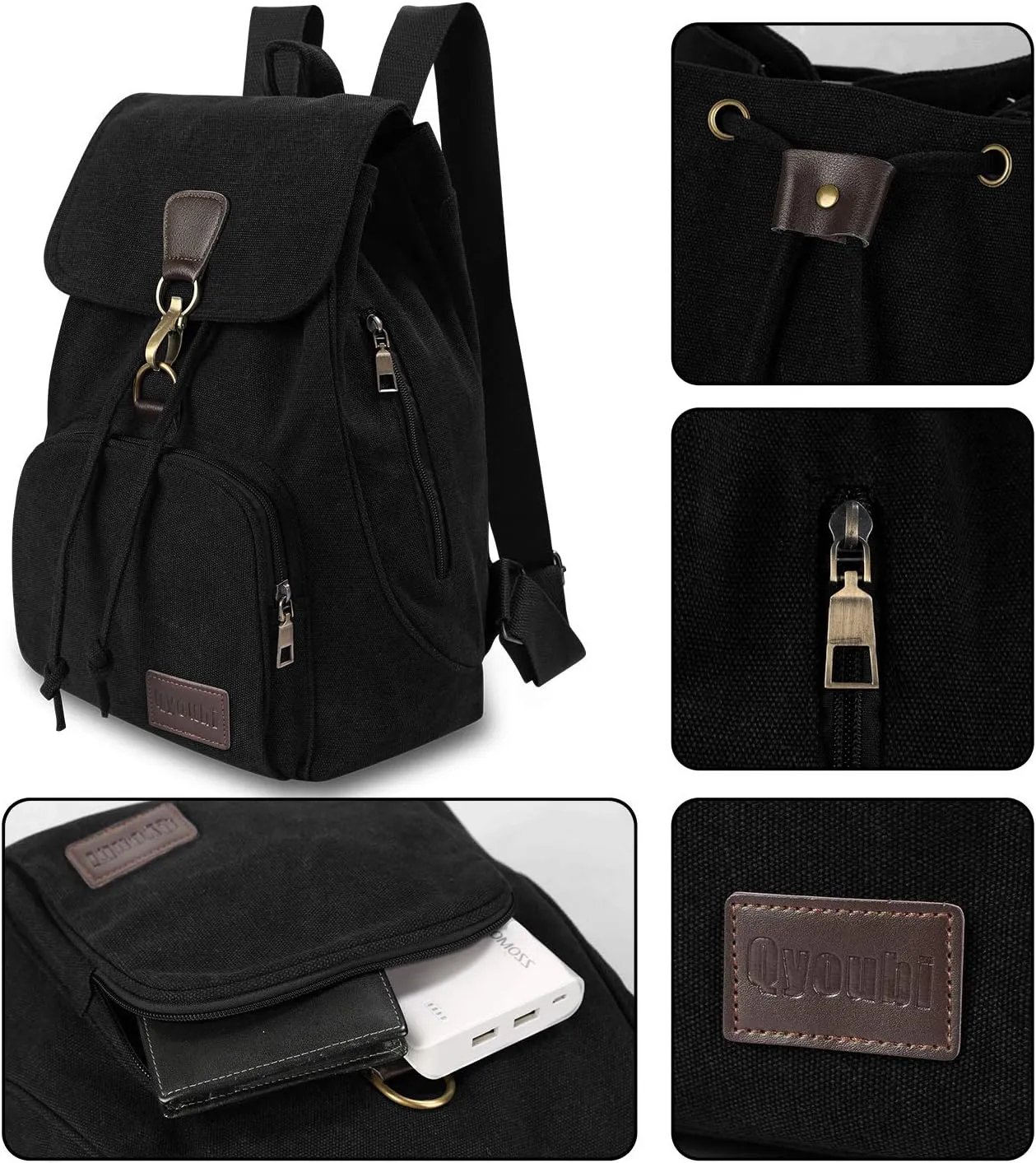 Canvas Fashion Backpacks Purse Casual Outdoor Shopping Daypacks Sports Rucksack Hiking Travel Multipurpose Bag Black