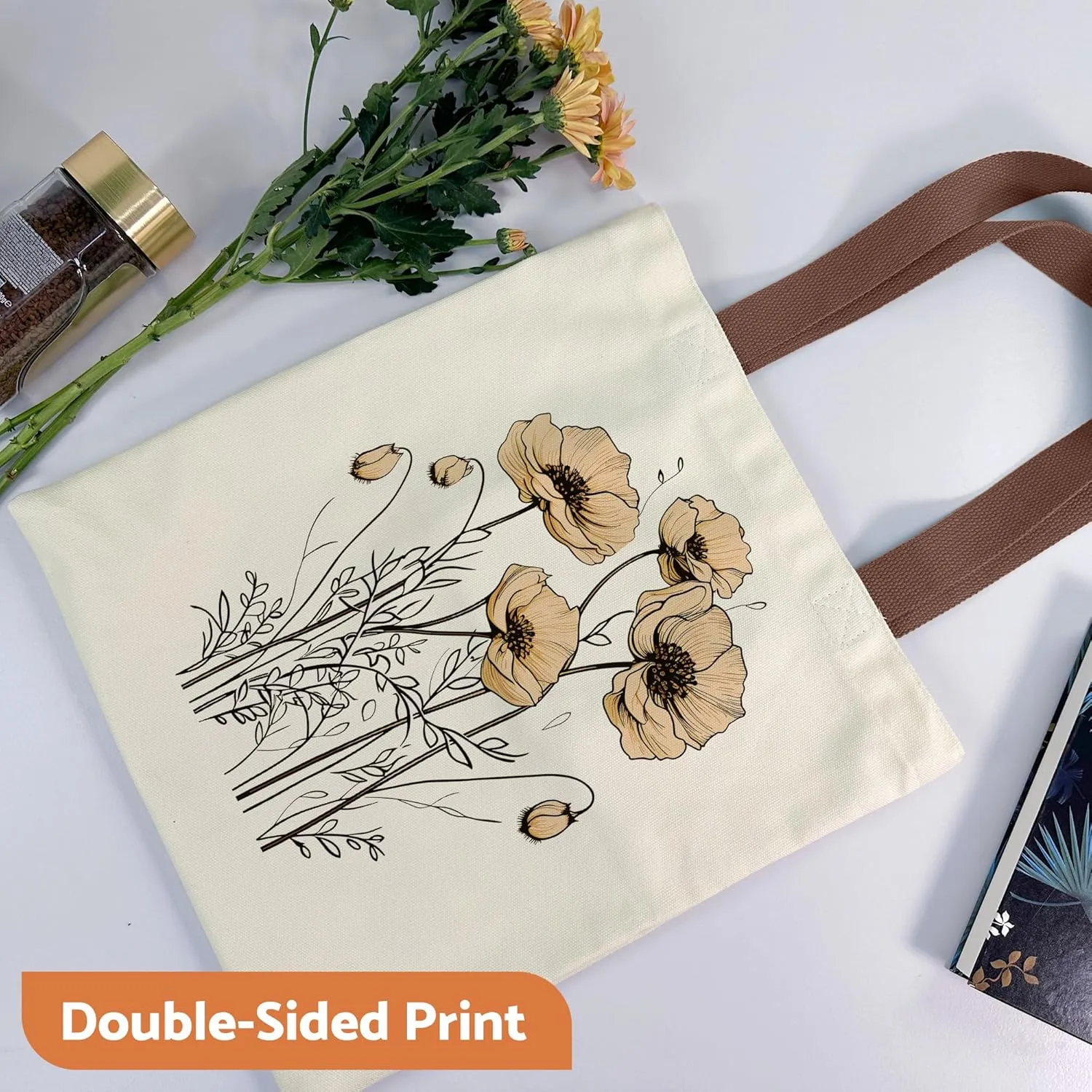 Canvas Tote Bag Aesthetic for Women, Cute Tote Bag with Zipper Pocket, Heavy Duty Reusable Shopping Bags for Grocery
