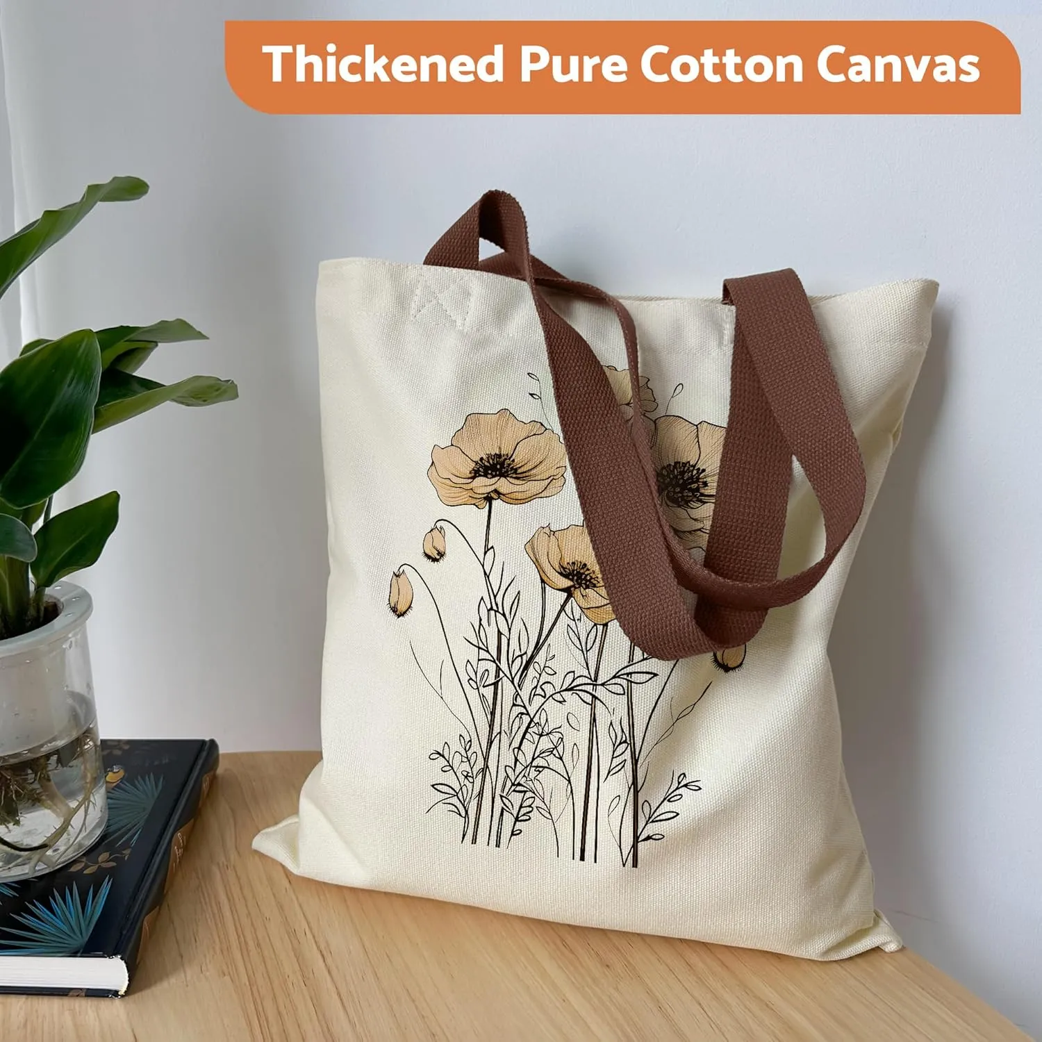 Canvas Tote Bag Aesthetic for Women, Cute Tote Bag with Zipper Pocket, Heavy Duty Reusable Shopping Bags for Grocery