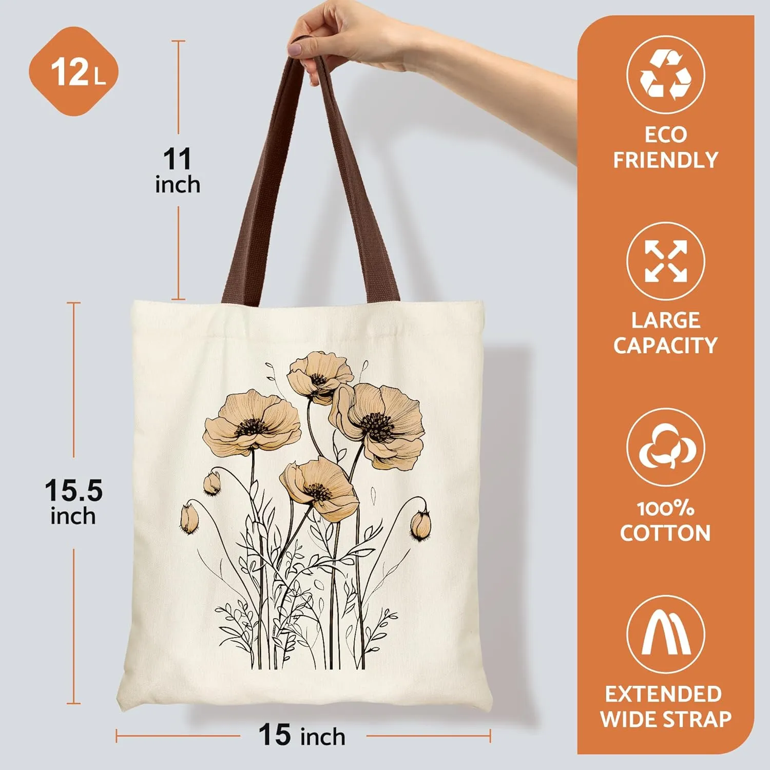 Canvas Tote Bag Aesthetic for Women, Cute Tote Bag with Zipper Pocket, Heavy Duty Reusable Shopping Bags for Grocery