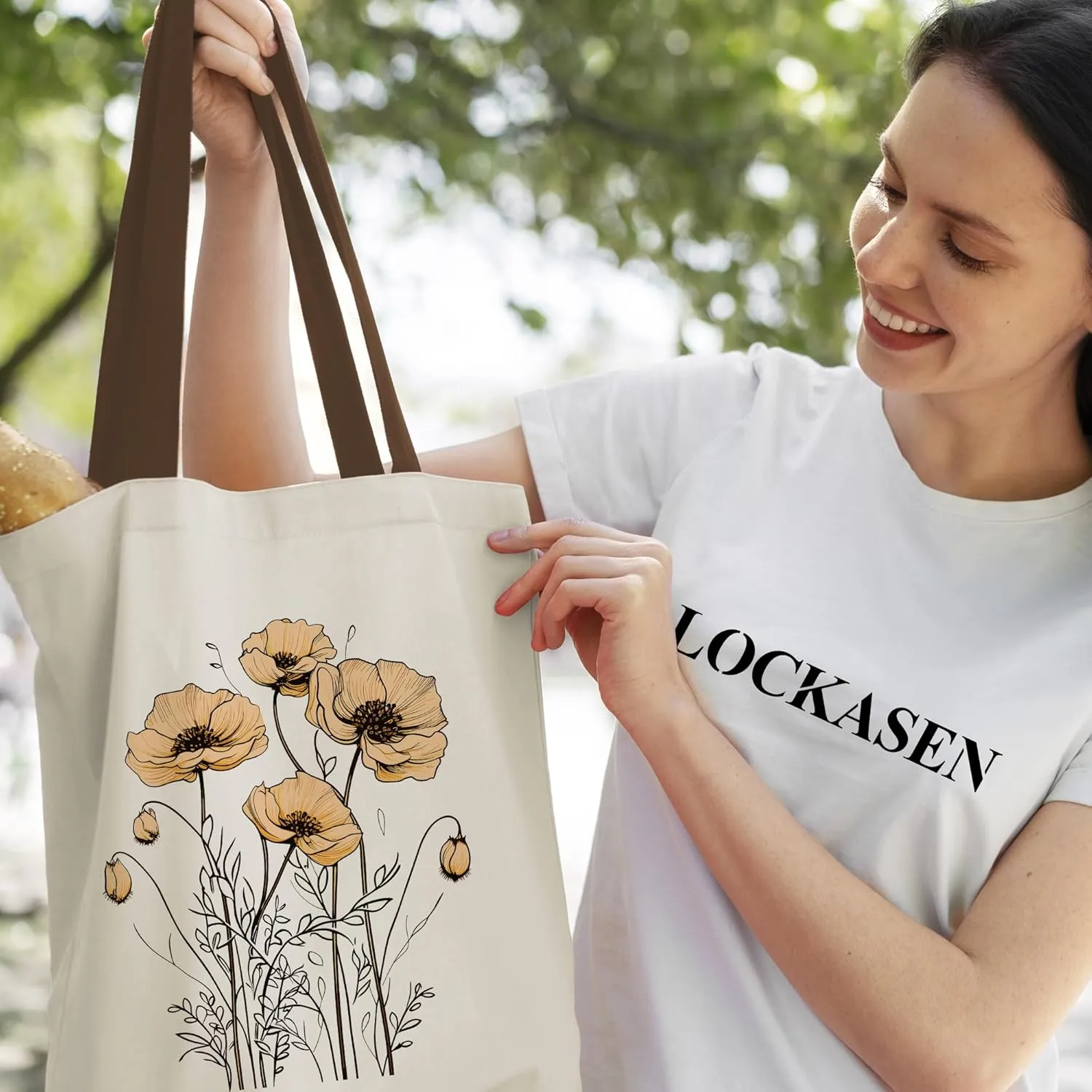 Canvas Tote Bag Aesthetic for Women, Cute Tote Bag with Zipper Pocket, Heavy Duty Reusable Shopping Bags for Grocery