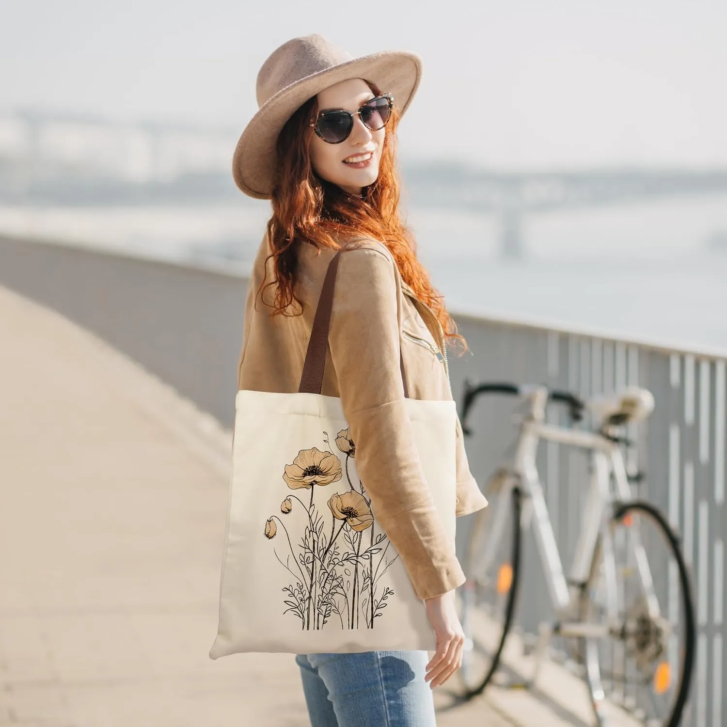 Canvas Tote Bag Aesthetic for Women, Cute Tote Bag with Zipper Pocket, Heavy Duty Reusable Shopping Bags for Grocery