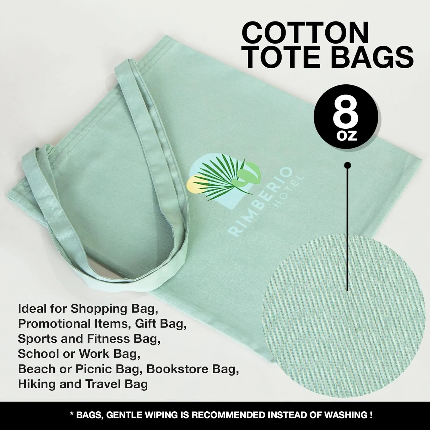 Canvas Tote Bag - Personalized, Reusable, Eco-Friendly Shoulder Bag - Custom Logo Cotton Shopping Bags for Grocery, Wedding Favor, Promotional Use - Ideal Teacher Bag Mint Green