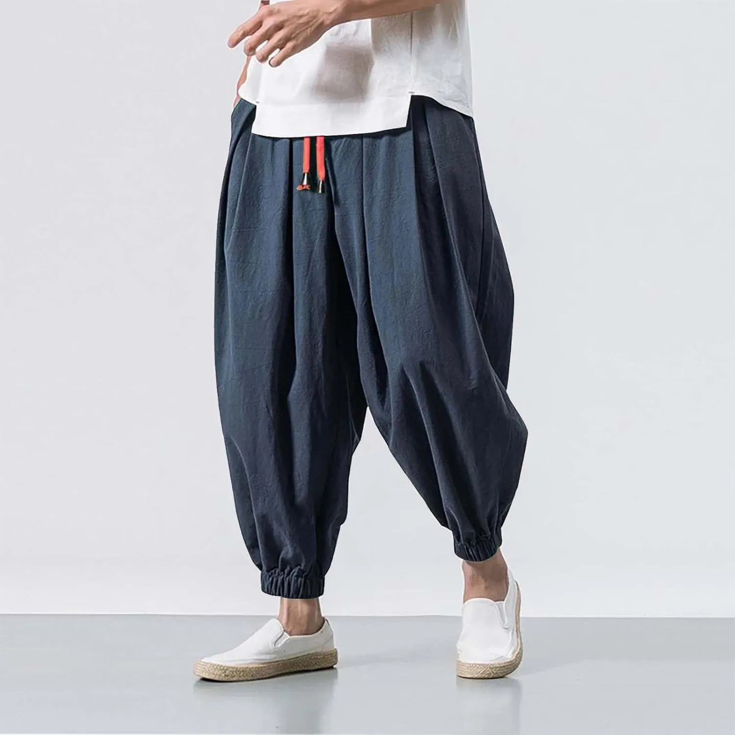 Cargo Work Pant Mens Drawstring Casual Lounge Pants Sports Running Fitness Gym Sweatpants Loose Joggers