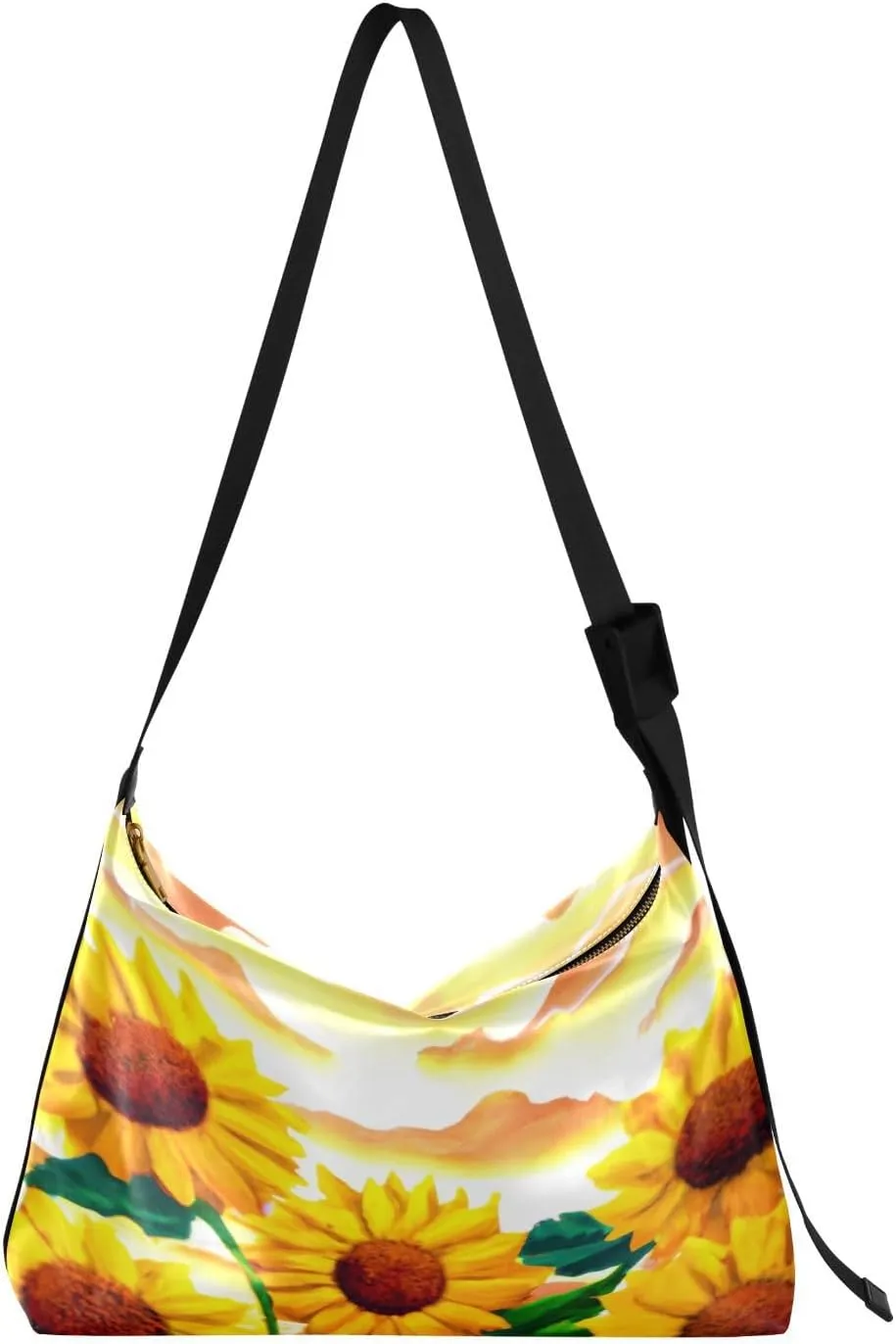 Cartoon Yellow Sunflowers Hobo Crossbody Bags for Women Leather Large Shoulder Bag Cross Body Trendy Womens Tote Bags Handbag for Travel Shopping