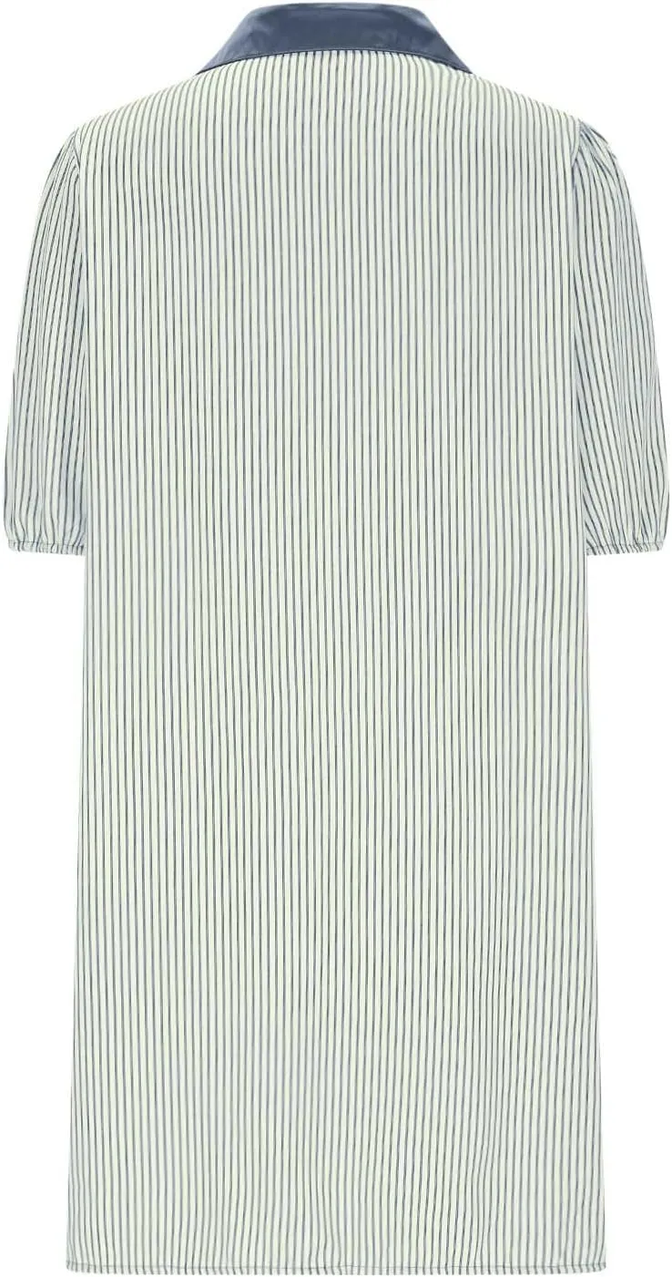 Casual Dresses for Women Comfy Lapel Neck Half Sleeve Shirt Dress Strip Button Up Mini Dress with Pockets
