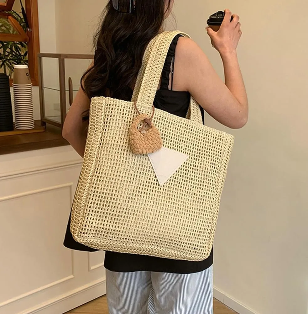 Casual Straw Woven Tote Bags for Women 2025 Ladies Shoulder Purses Travel Beach Bag Rattan Satchel Large